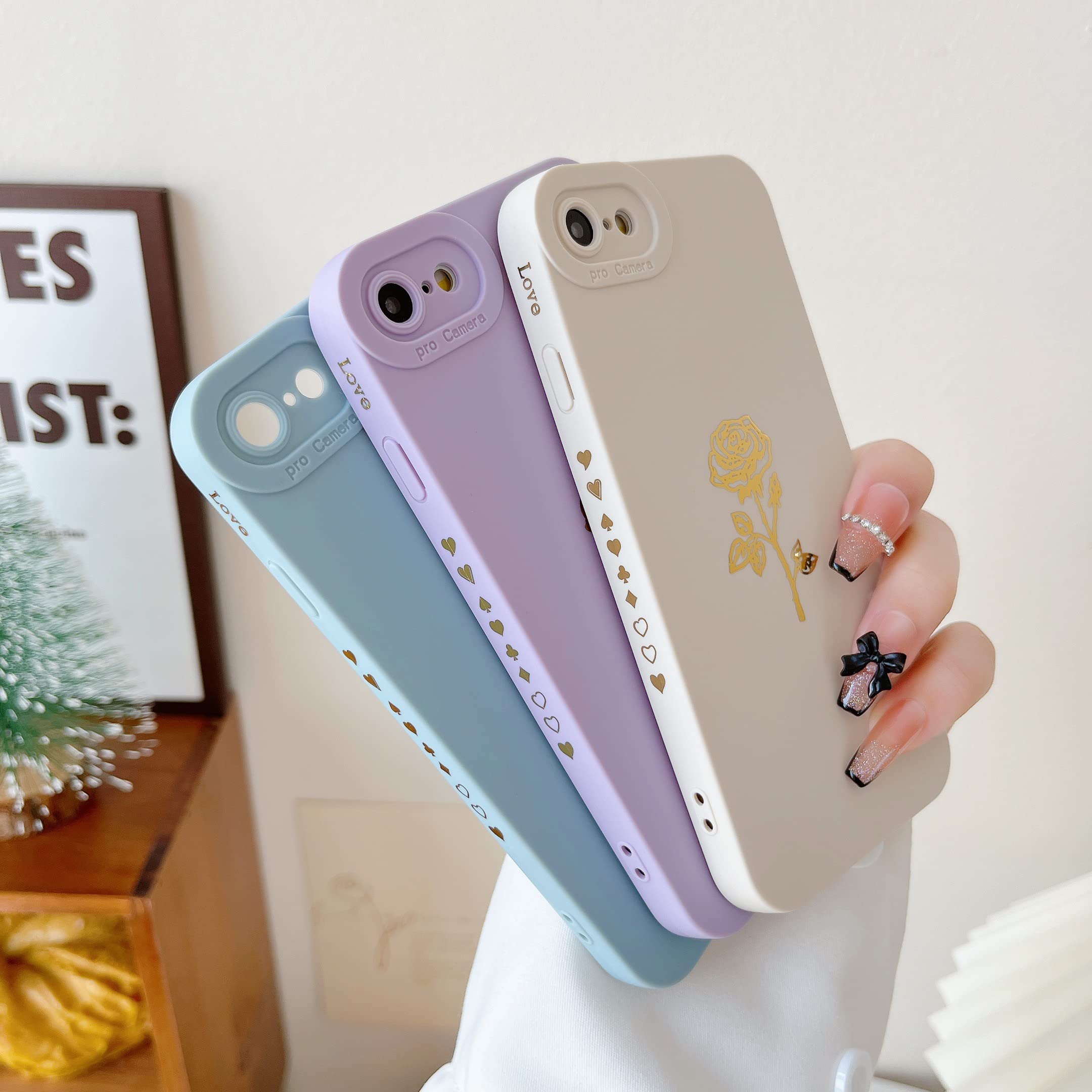 Qokey Rose Gold Flower iPhone Case for iPhone SE 2020/2022, iPhone 8, iPhone 7 (4.7