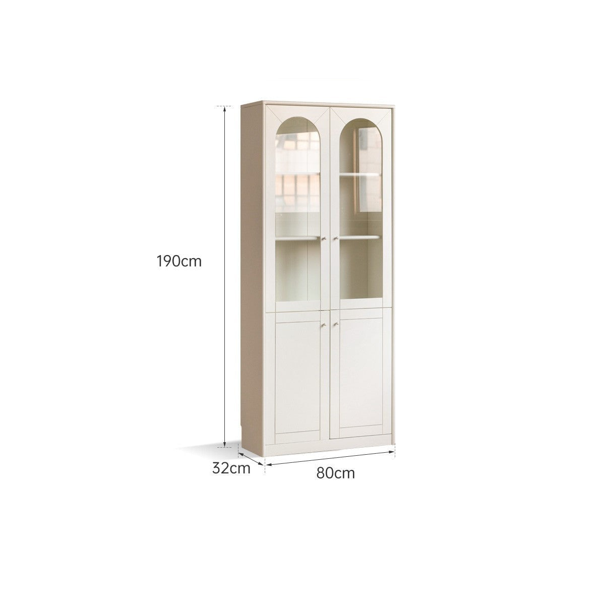 French Cream Style Poplar Solid Wood Bookcase with Glass Door - Whole Wall Combination for Living Room, Office & Library Storage