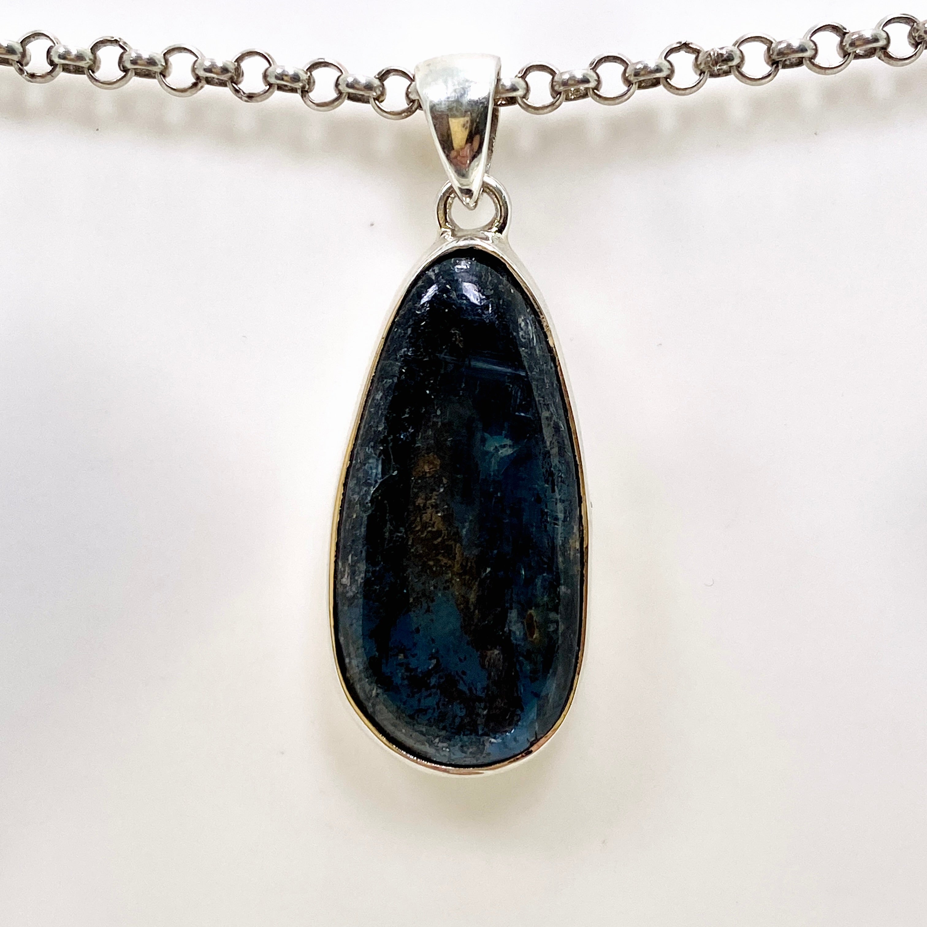Natural Blue Kyanite Teardrop Cabochon Pendant Necklace KPGJ4618 - Healing Crystal Jewelry for Meditation & Energy Balancing