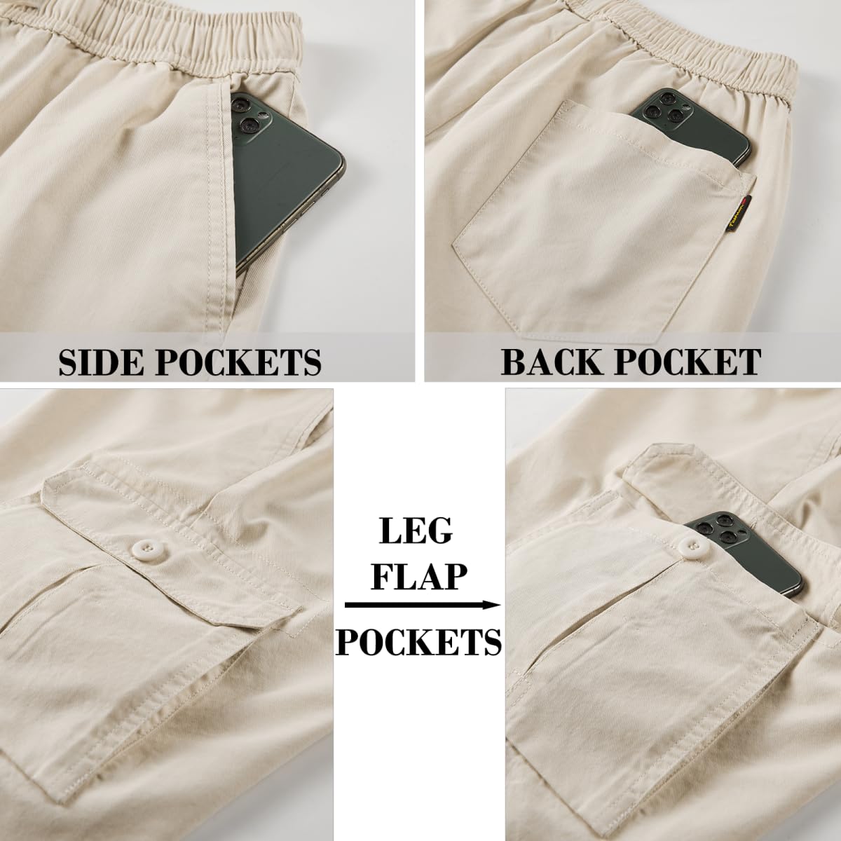 **MSMSSE Men's Cargo Shorts with Elastic Waist & Drawstring - Breathable Cotton Summer Casual Shorts for Work, Gym, Hiking & Outdoor Activities**