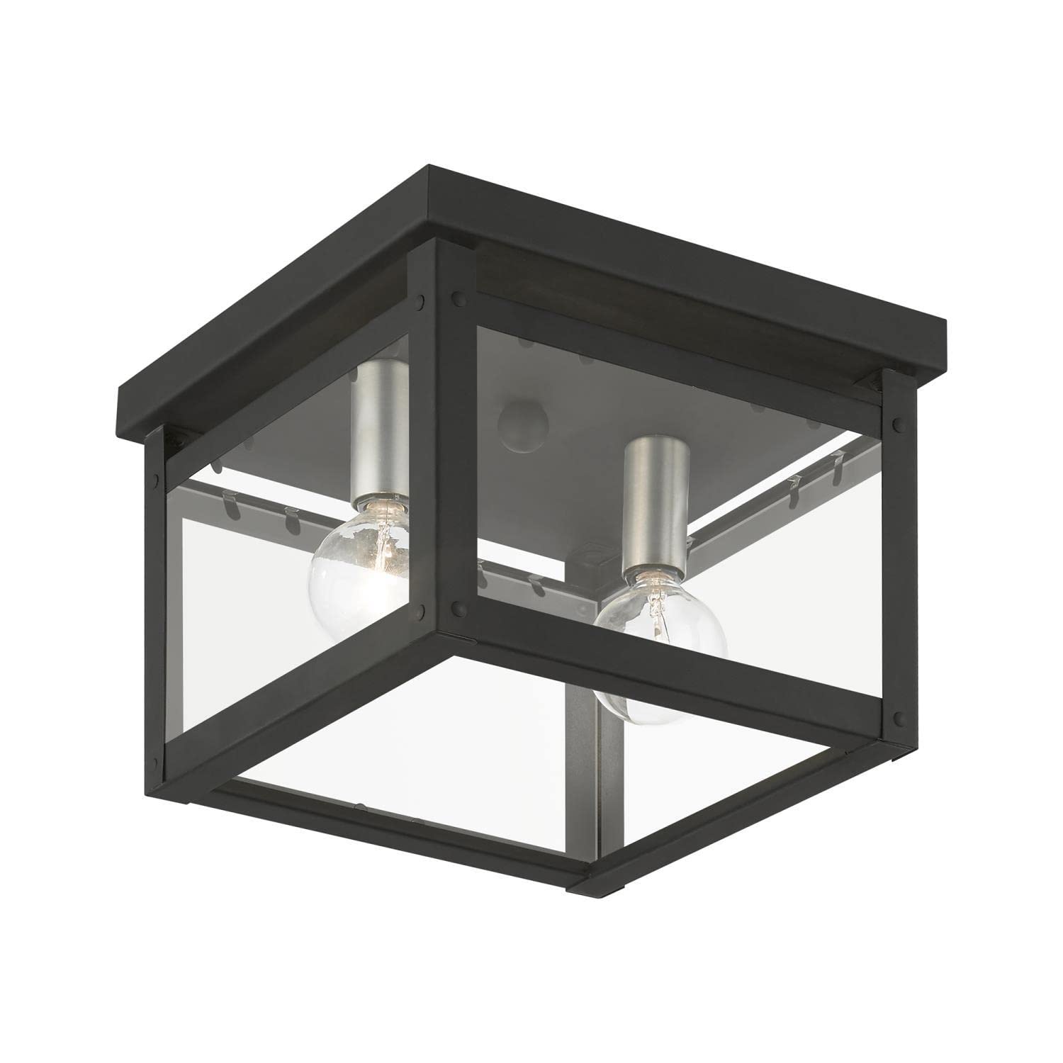 Livex Lighting 4031-04 Milford Square Flush Mount Ceiling Light - Black with Brushed Nickel Finish Candles - Perfect for Bedroom, Hallway & Entryway Lighting