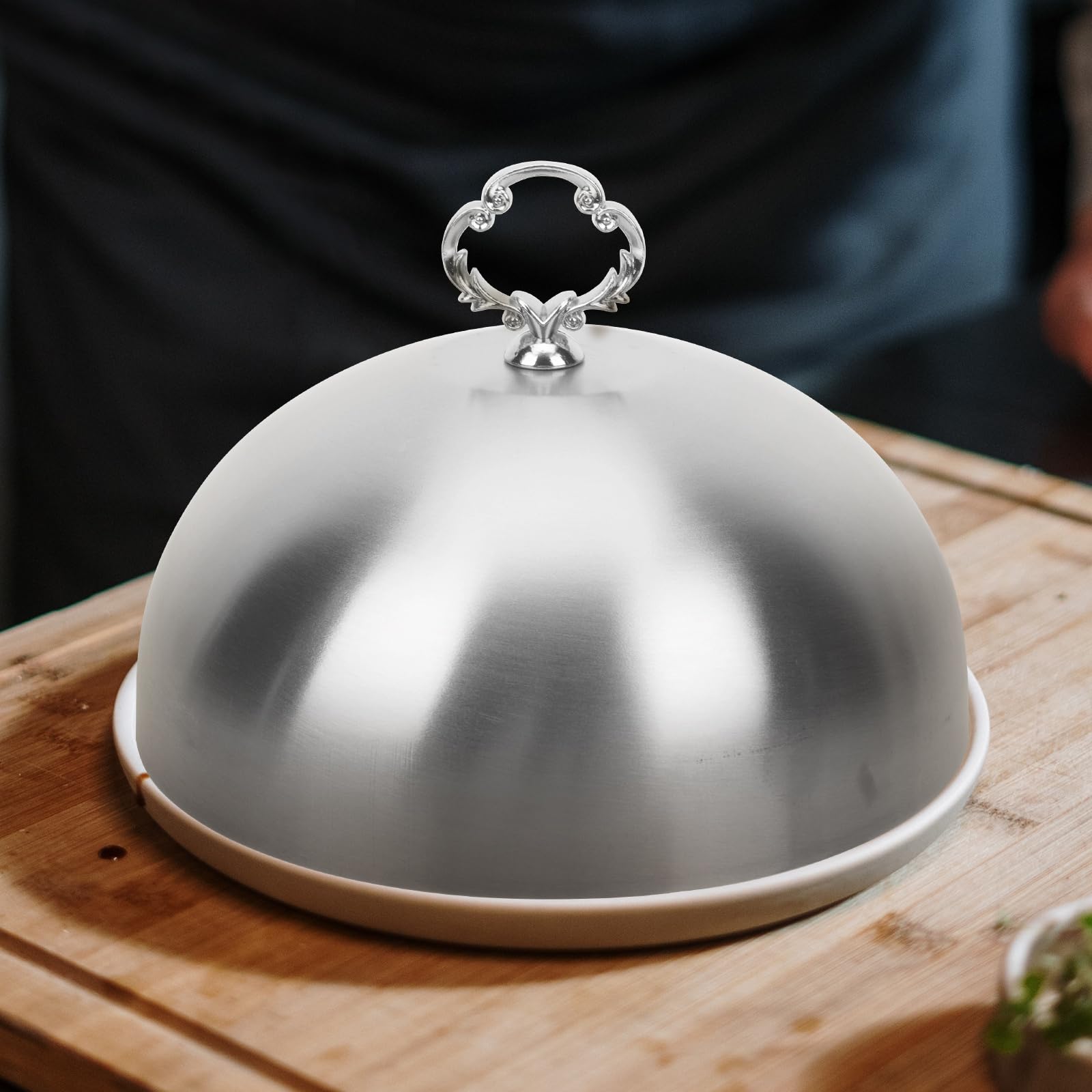 Stainless Steel Food Cover Dome - 20cm Cheese Melting Dome with Silver Flower Handle, Basting Cover for Cakes & Serving Dishes | Perfect for Restaurants, Bakeries & Home Kitchen Use