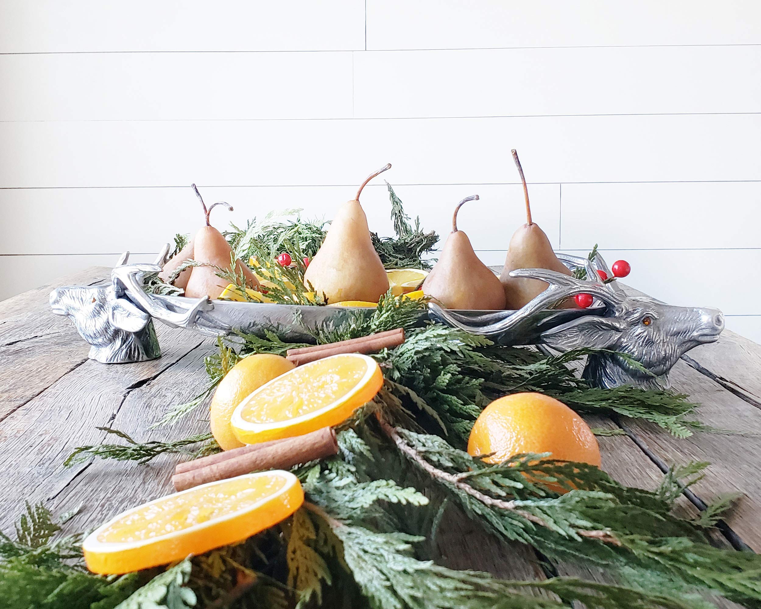 Arthur Court Designs 24x9 Inch Aluminum Deer Head Serving Tray - Elegant Rustic Cheese & Canape Platter for Easter, Parties & Holiday Entertaining