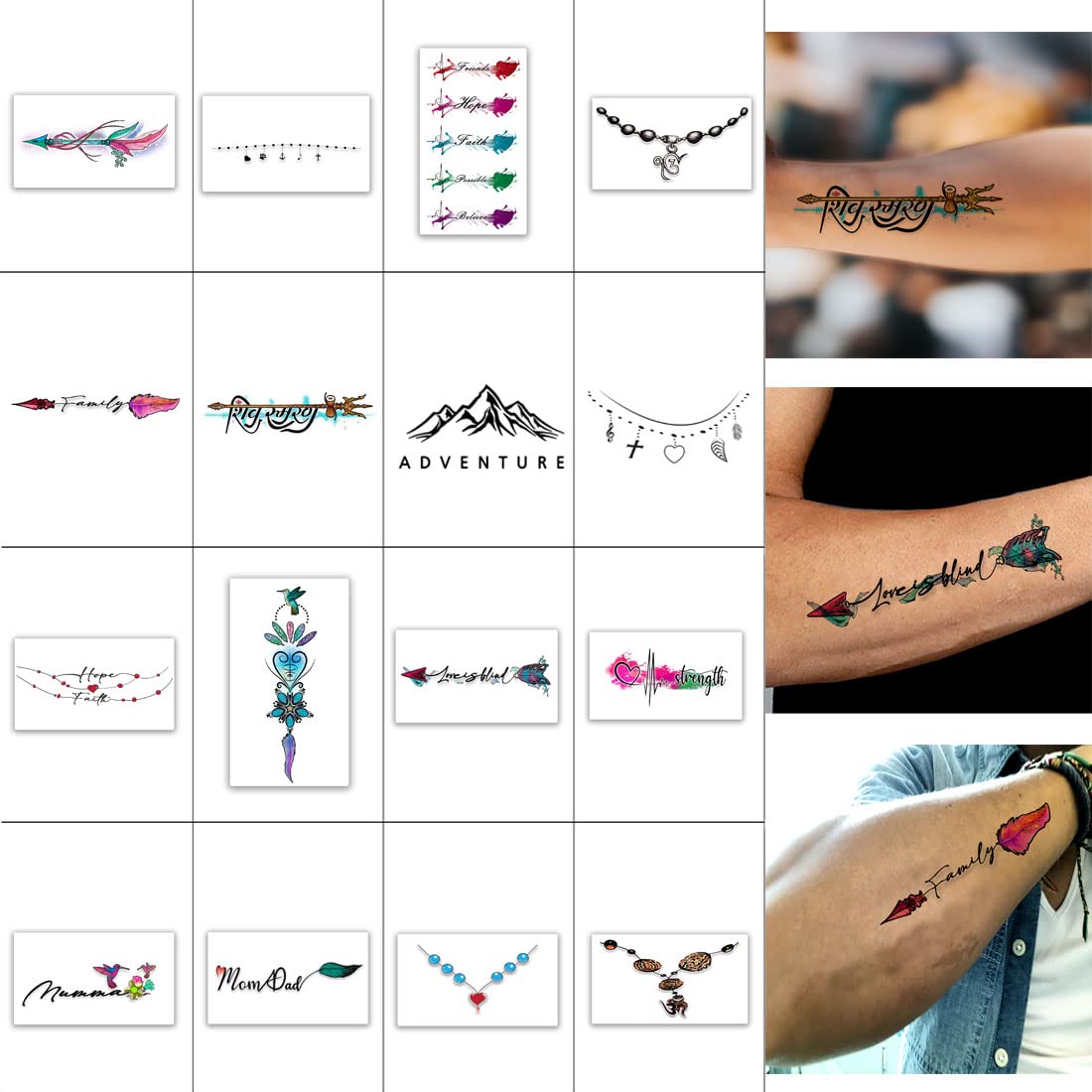 Waterproof Temporary Tattoo Set - Small Line Quartz Design - Pack of 16 - Perfect for Parties, Festivals & Body Art Enthusiasts