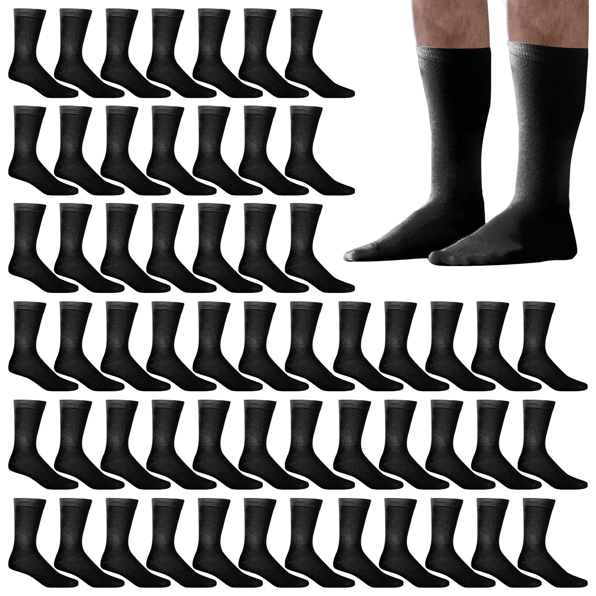 100 Pairs Men's Bulk Crew Socks Size 10-13 - Moisture Wicking, Temperature Regulating Work Socks for Hiking, Running & Outdoor Activities
