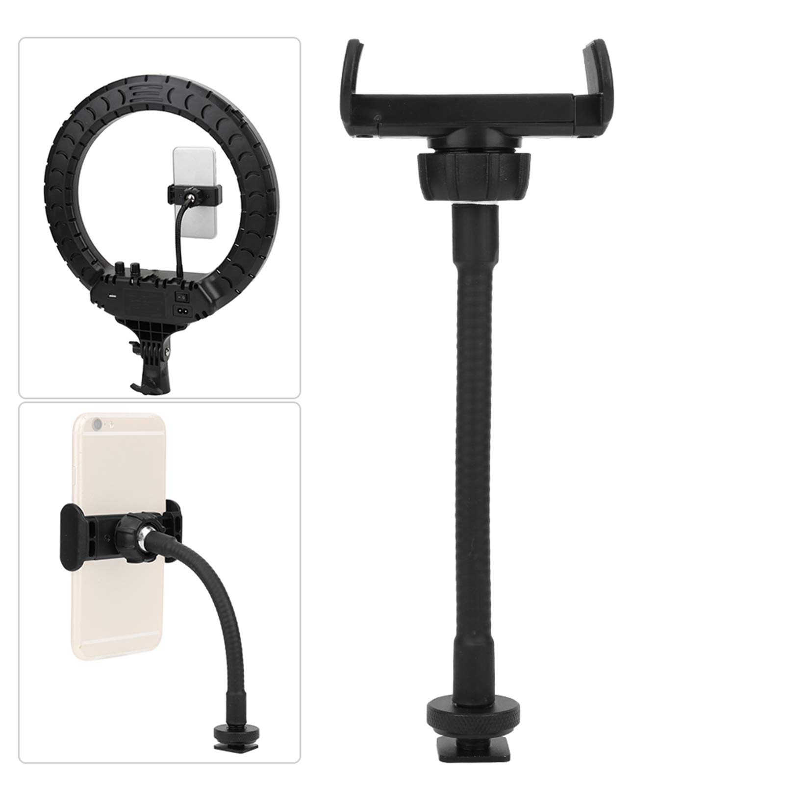 Black Aluminum Ring Light Phone Holder - Portable for Live Streaming & Video Calls
