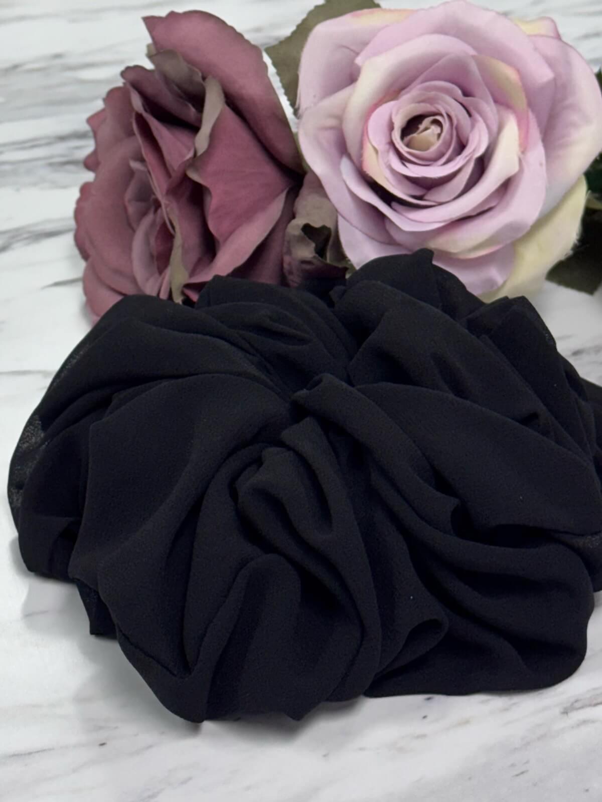 Black Chiffon Hijab Scrunchie - Soft Muslim Headband for Women - Perfect for Daily Wear, Prayer, and Special Occasions