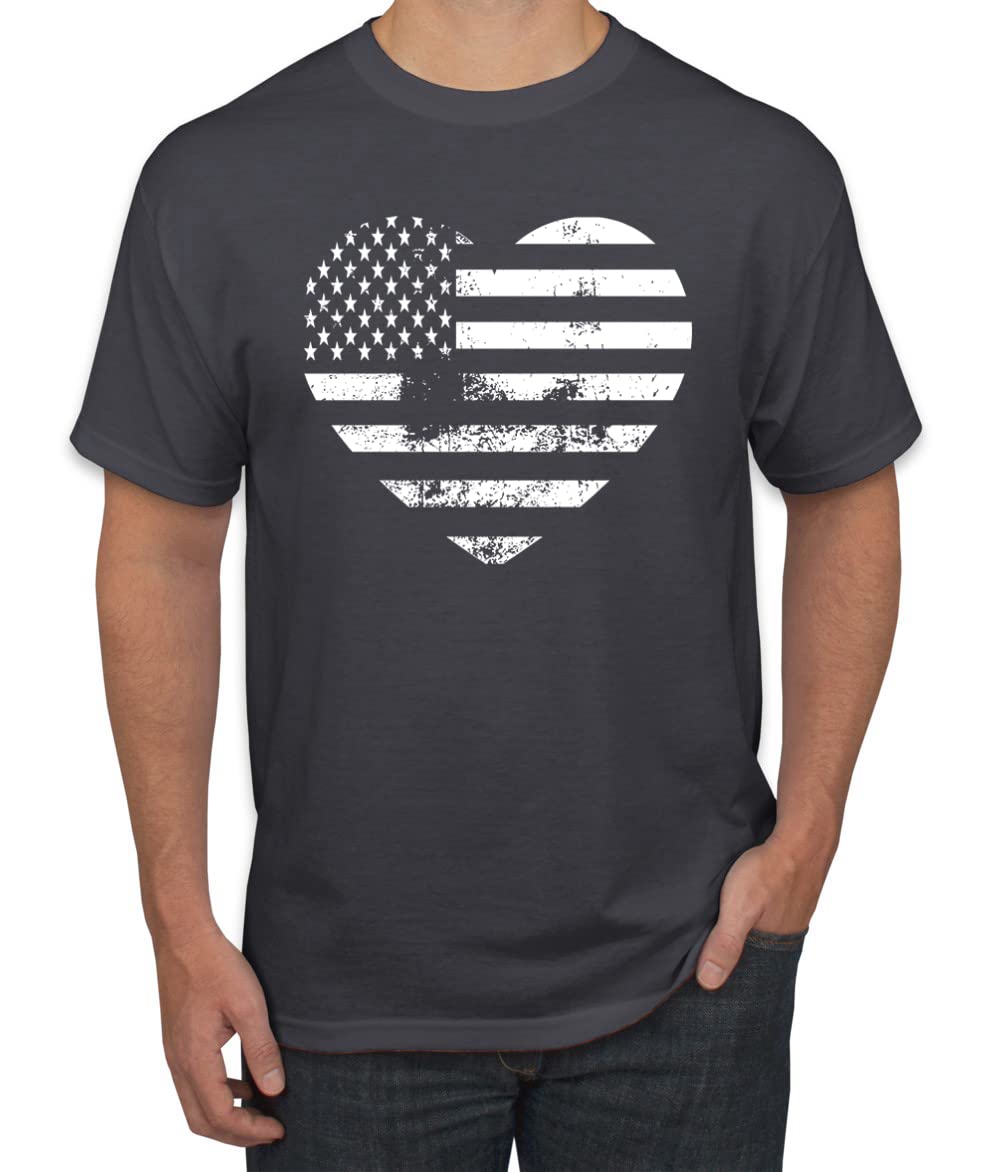 Wild Bobby USA Flag Heart Americana Patriotic Graphic T-Shirt for Men - American Pride Casual Wear for 4th of July, Veterans Day & Patriotic Events