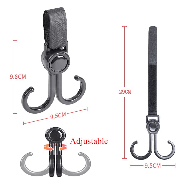 VOVCIG Double Stroller Hooks - Heavy Duty Stroller Hangers for Diaper Bags, Grocery Shopping & Purses - Multipurpose Hanging Hooks for Indoor & Outdoor Use (2 Pack) - Perfect for Moms, Travel & Daily Errands