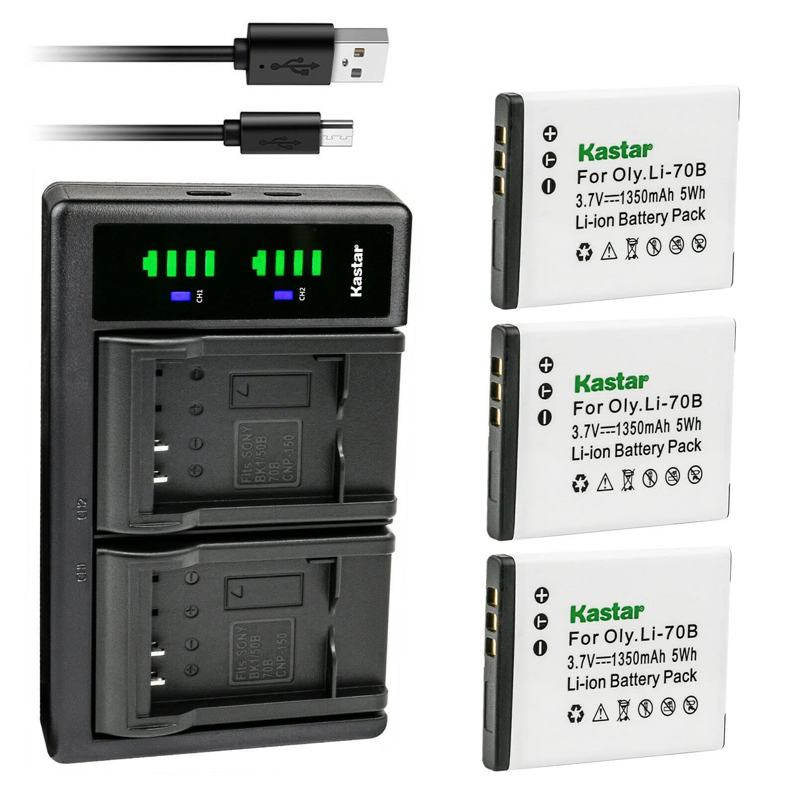 Kastar 3-Pack Li-70B Li-70C Replacement Batteries with LTD2 USB Charger for Olympus D-700 D-705 D-710 D-715 D-745 FE-4020 FE-4040 FE-5040 Digital Cameras - Perfect for Travel Photography & Outdoor Shooting