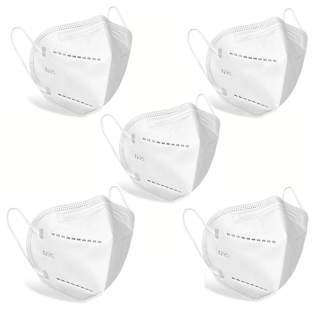 ONSAFE N95 5-Layer Disposable Printed Face Masks with Elastic Ear Bands - Breathable Protection for Men, Women & Kids (5-Pack) - Ideal for School, Work, Travel & Public Safety