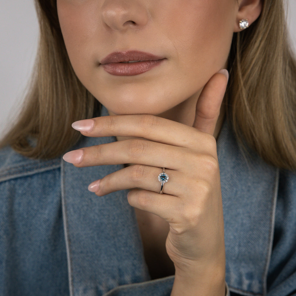 0.30 Carat London Blue Topaz and Diamond Ring in 9ct White Gold - Elegant Engagement, Anniversary or Gift Jewelry for Women