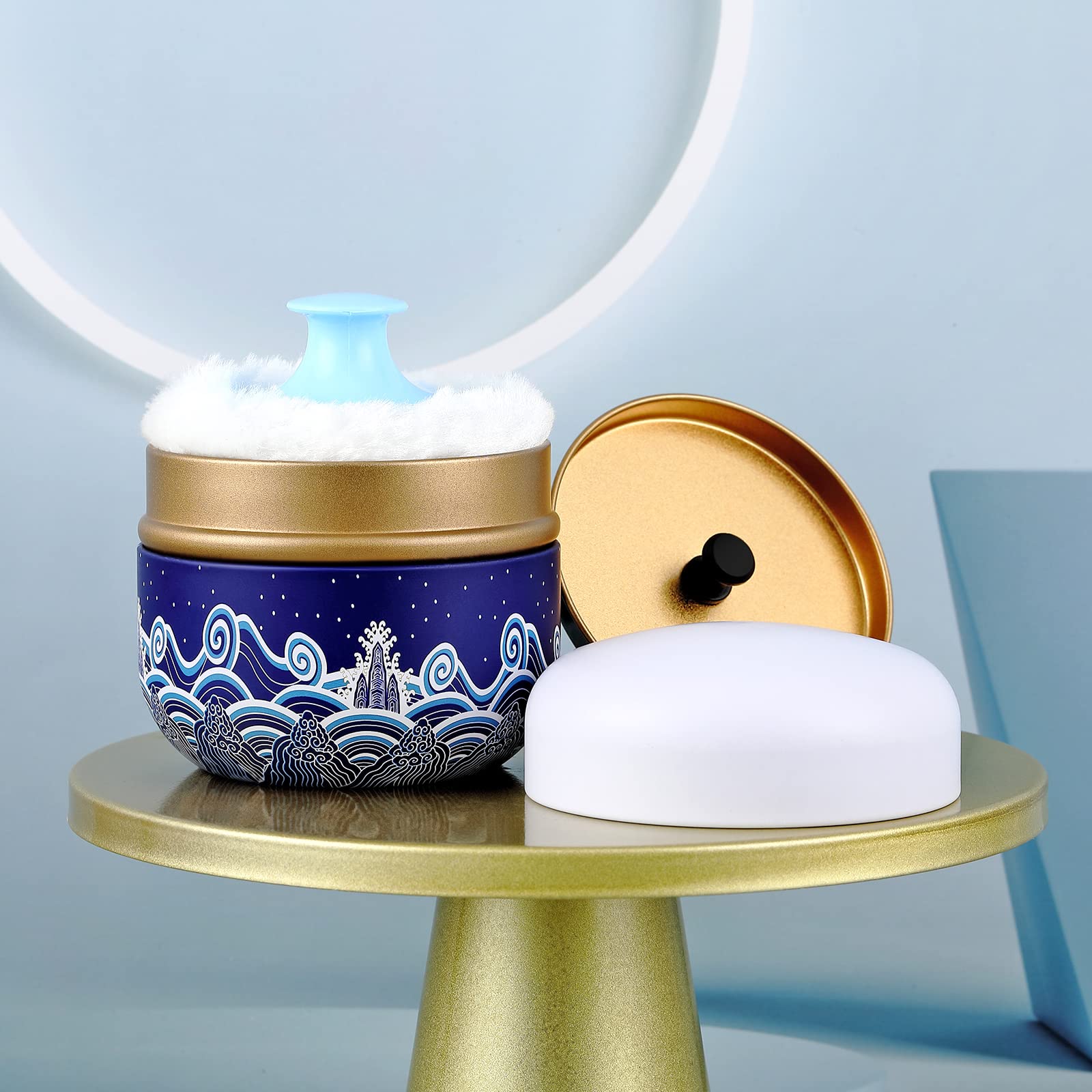 Premium Body Powder Case with Soft Powder Puff - Portable Talcum Powder Container & Tea Canister for Baby & Adult Use - Travel-Friendly Cosmetic Storage (Blue Sea) | Ideal for Diaper Bags, Gym Essentials & Home Organization