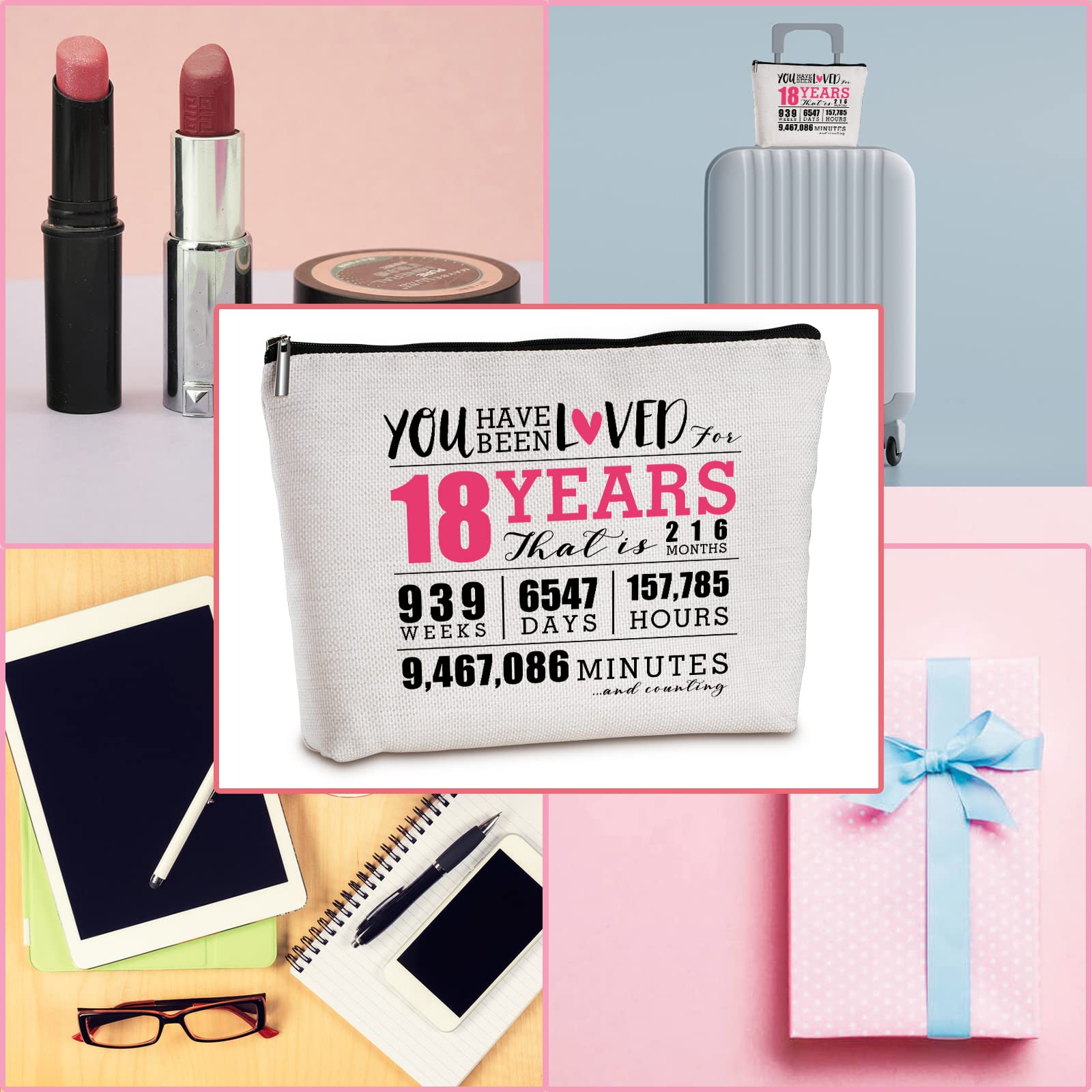 18th Birthday Gifts for Her - Travel Makeup Bag for Women | 18 Years Old Birthday Gift Ideas for Sister, Bestie, Daughter, Niece & Granddaughter | Perfect for Travel, Vacation & Daily Makeup Organization