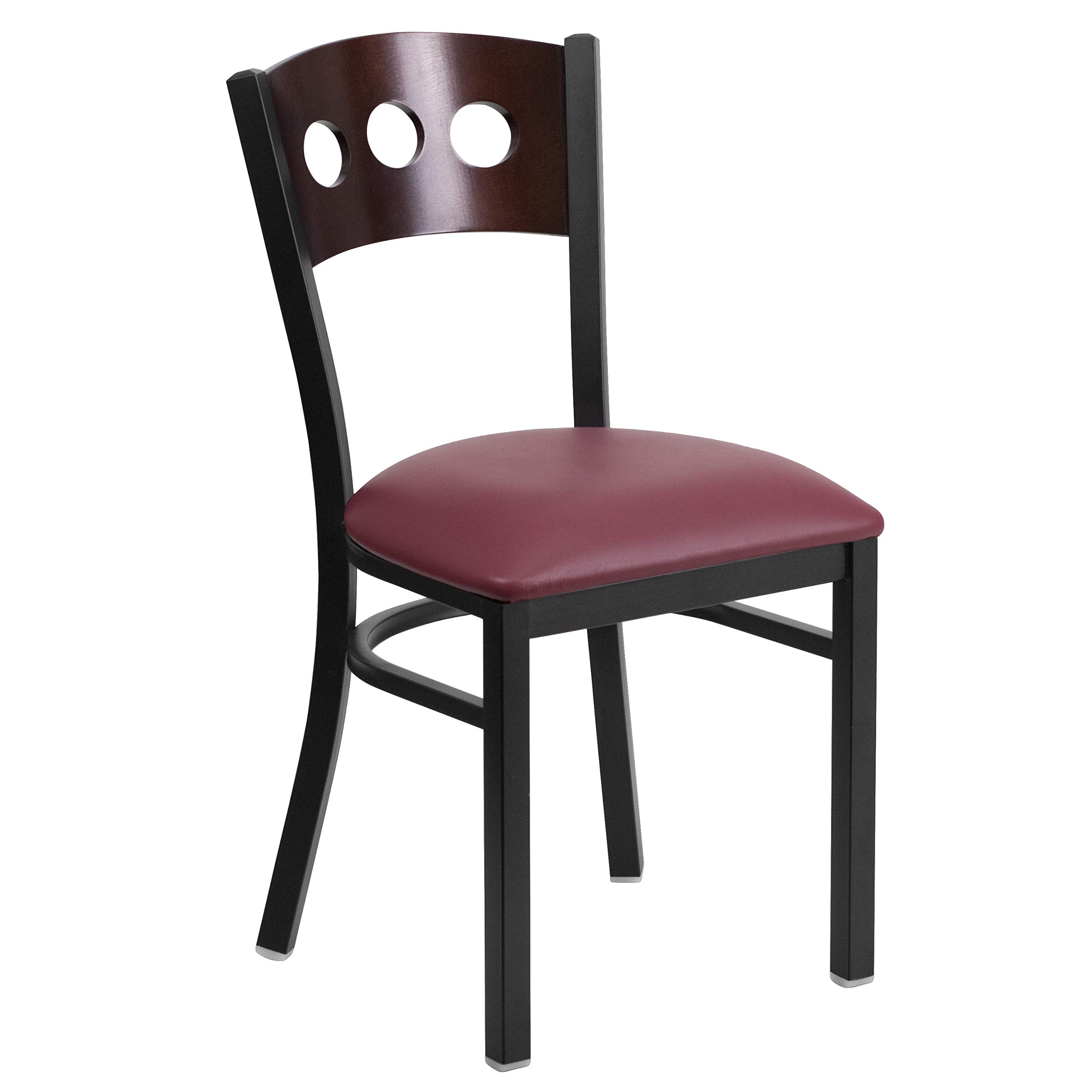Flash Furniture 2-Pack HERCULES Series Black Metal Restaurant Chairs with Walnut Wood Back & Burgundy Vinyl Seat - Durable Commercial Dining Chairs for Restaurants, Cafes, and Event Venues