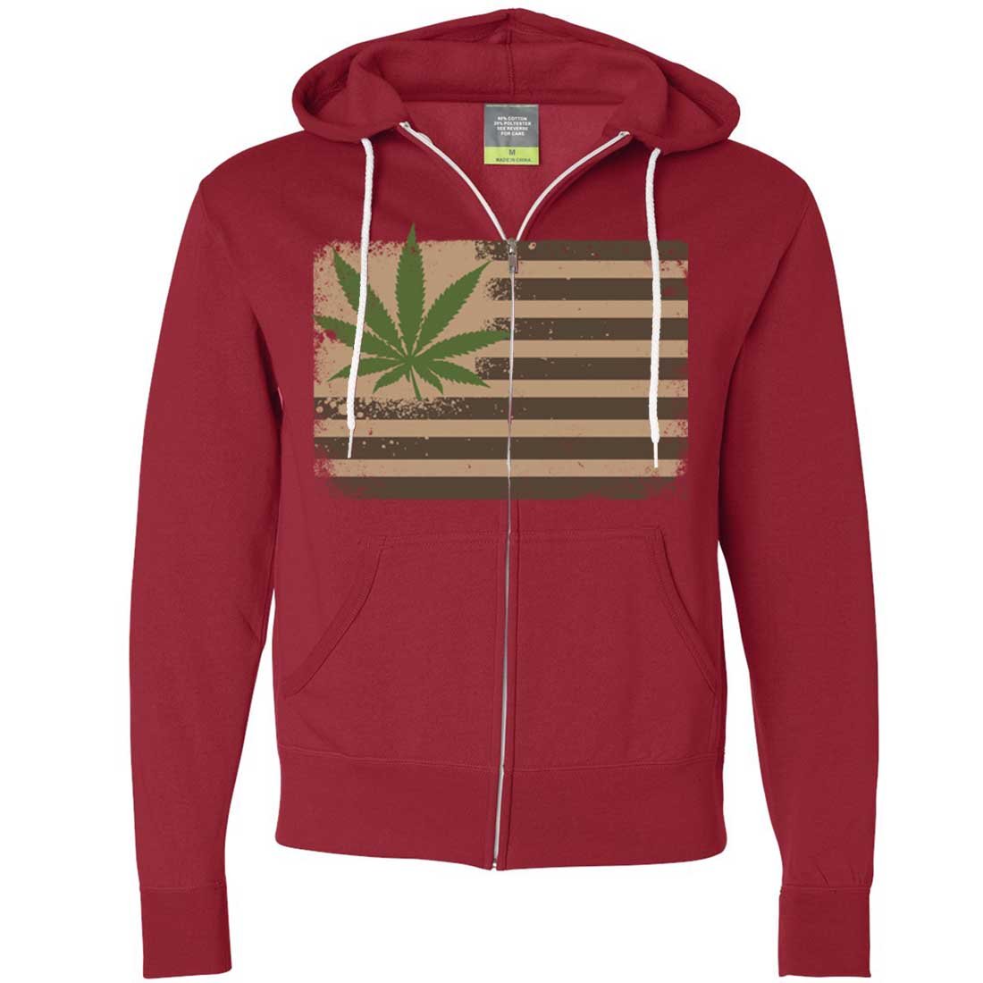 Pot Leaf Hemp Flag USA Zip-Up Hoodie by Dolphin Shirt Co - Stylish Cannabis-Themed Streetwear for Festivals & Casual Wear