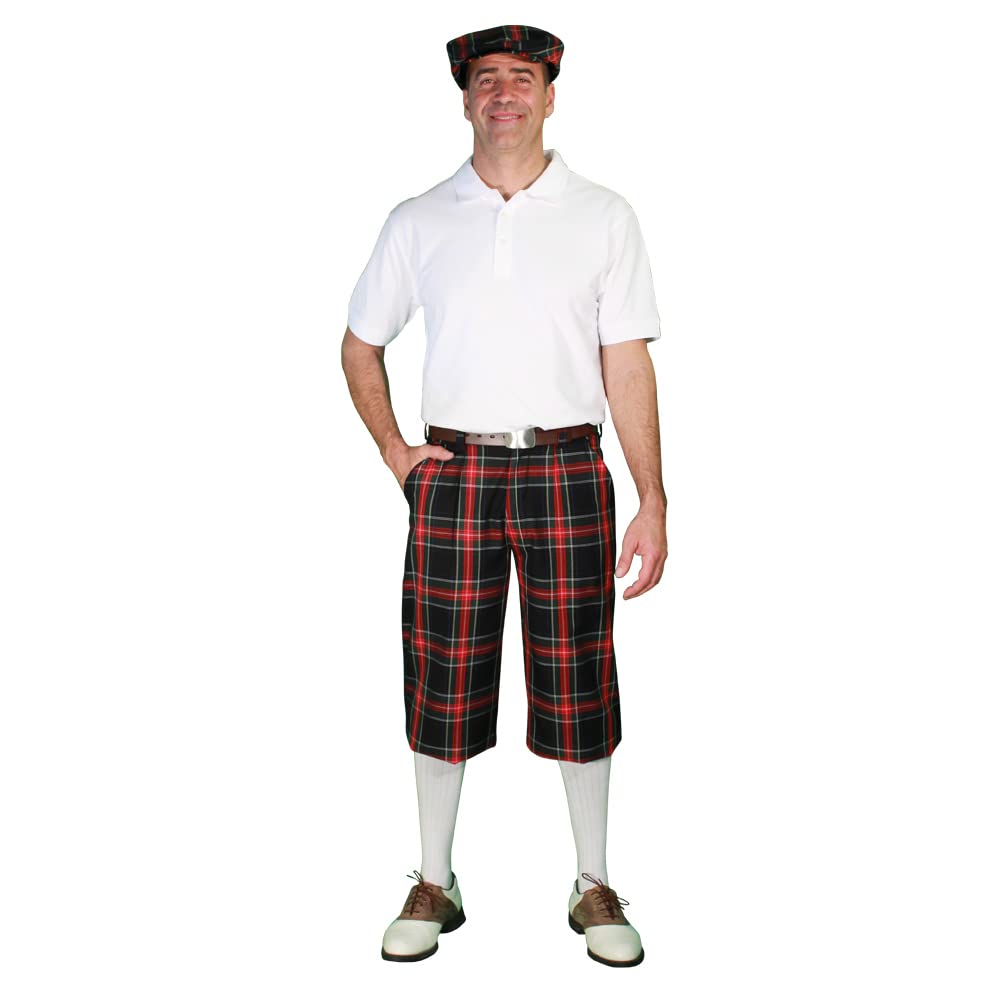 **Men's Plaid Golf Knickers Outfit with Matching Cap & Socks - Stewart Collection - Perfect for Golfing, Vintage Style & Casual Wear**