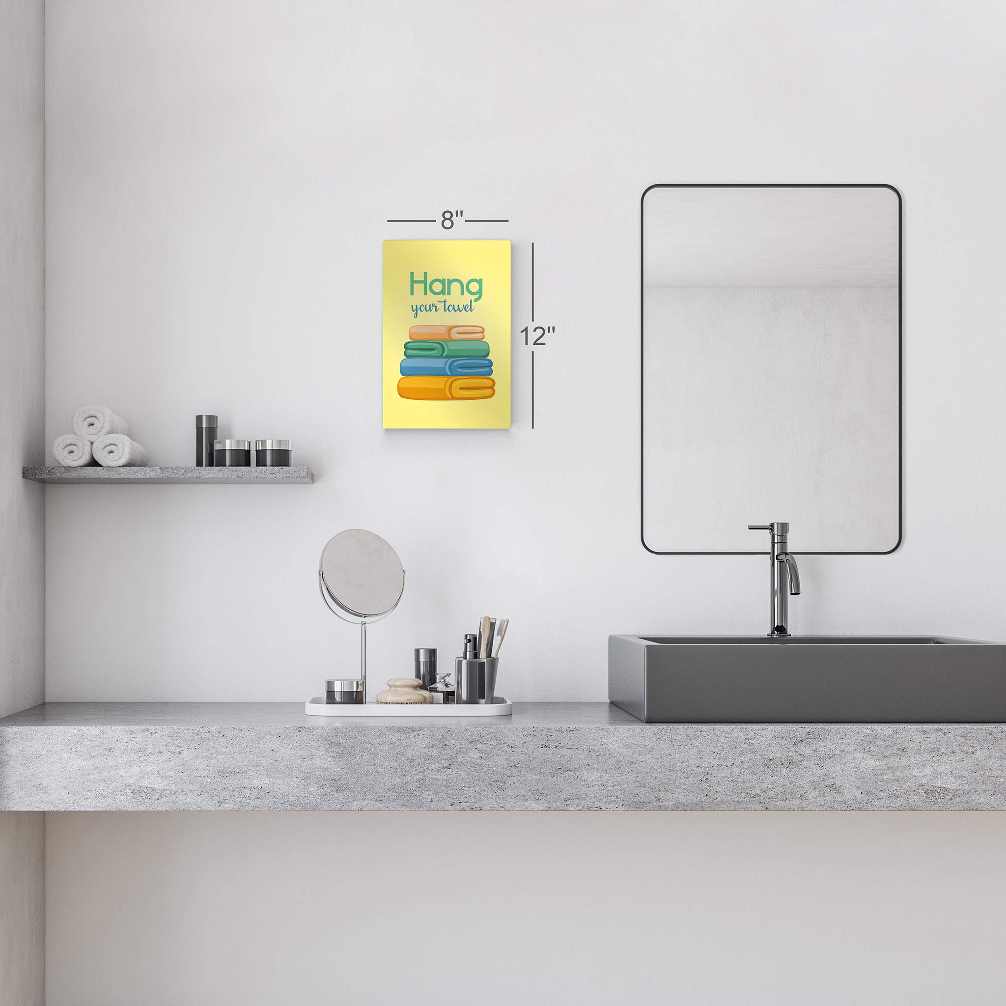 Smile Art Design Yellow Bathroom Wall Decor - Metal Print Towel Hanger for Kids Bathroom, Nursery & Home - Ready to Hang 40x30 Inch Made in USA | Perfect for Bathroom Organization, Children's Room Decor & Housewarming Gifts