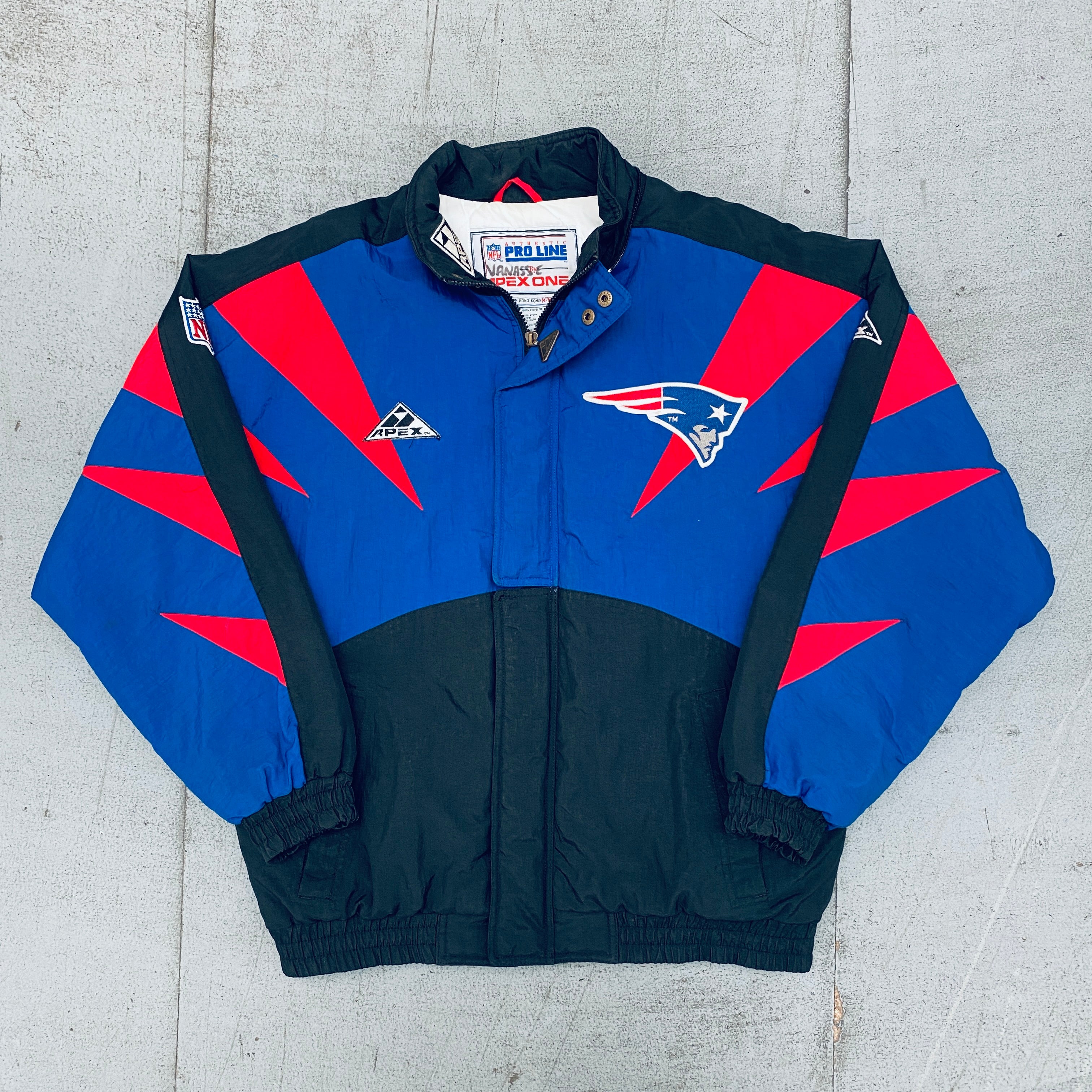 New England Patriots 1990s Apex One Sharktooth Full Zip Proline Jacket - Men's Medium - Vintage NFL Football Fan Gear for Game Day & Collectors