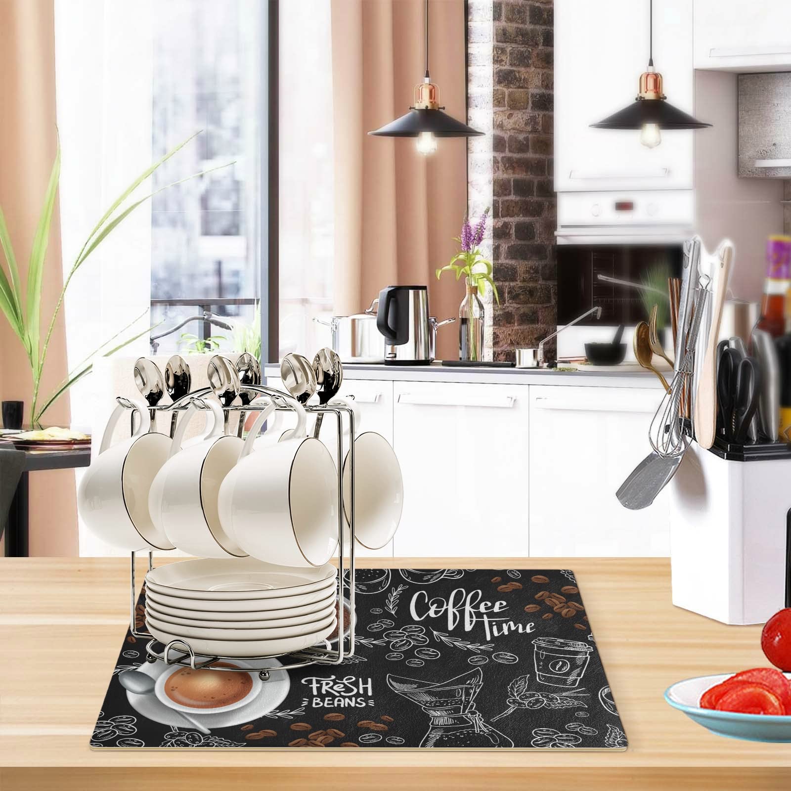 Premium Non-Slip Coffee Bar Mat - Absorbent Fast-Dry Kitchen Counter Mat (18x12 Inch) for Espresso Machines & Coffee Stations - Ideal for Home Baristas & Coffee Shops