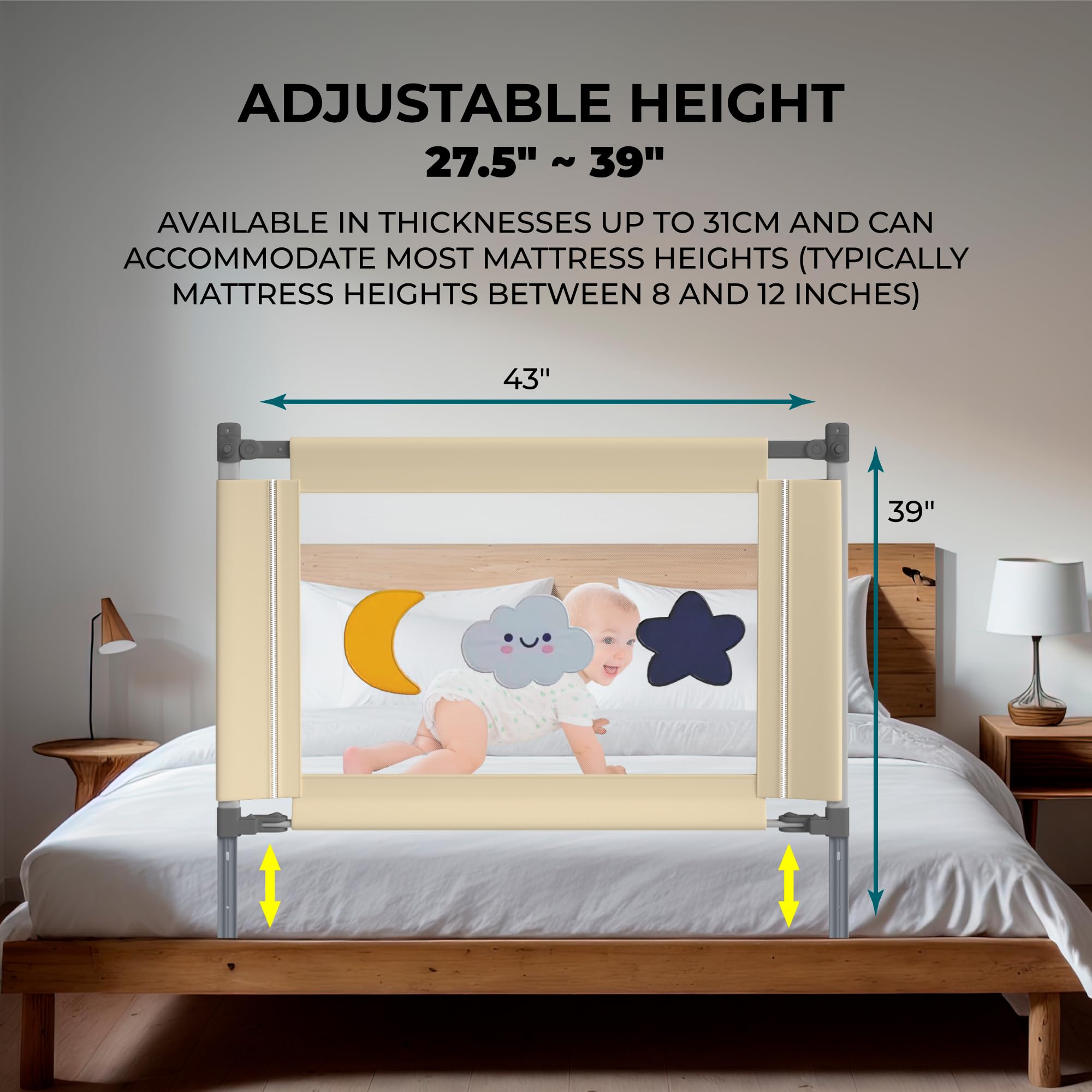 Firdoxad Toddler Bed Rail Guard - White Safety Rail for Kids, 43 x 36 Inches - Perfect for Twin & Full Size Beds, Prevents Falls & Provides Secure Sleeping Space