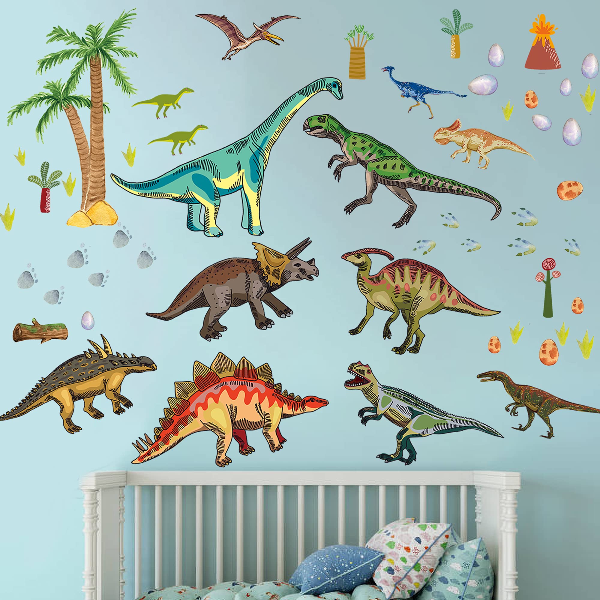 Watercolor Cartoon Dinosaur Wall Stickers for Kids - Desert Camel Design, Multicolor Nursery Decor for Boys Room, Living Room & Classroom - Perfect for Birthday Gifts & Playroom Decoration