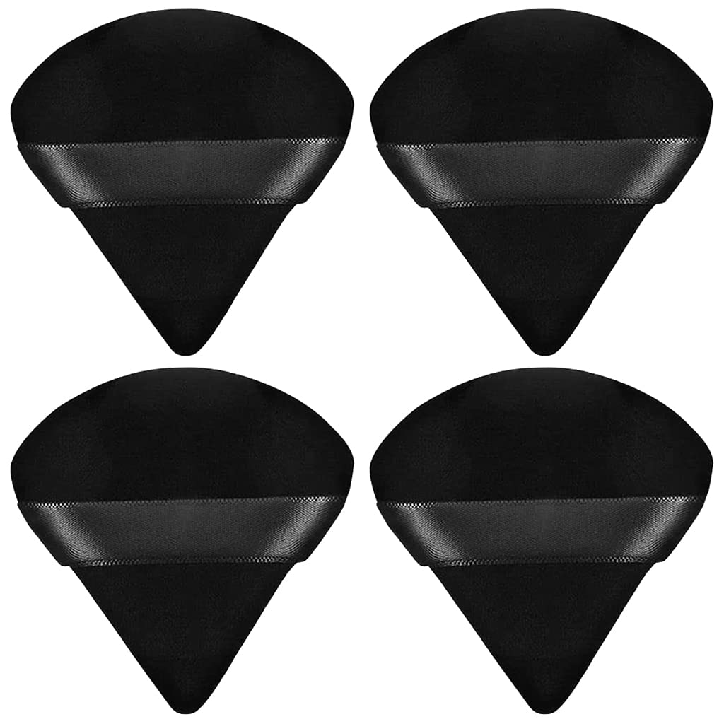 4-Pack Soft Triangle Makeup Puffs for Wet & Dry Use - Foundation, Mineral Powder, Body Powder & More - Washable & Reusable Black Makeup Sponges - Perfect for Daily Makeup Application & Touch-Ups