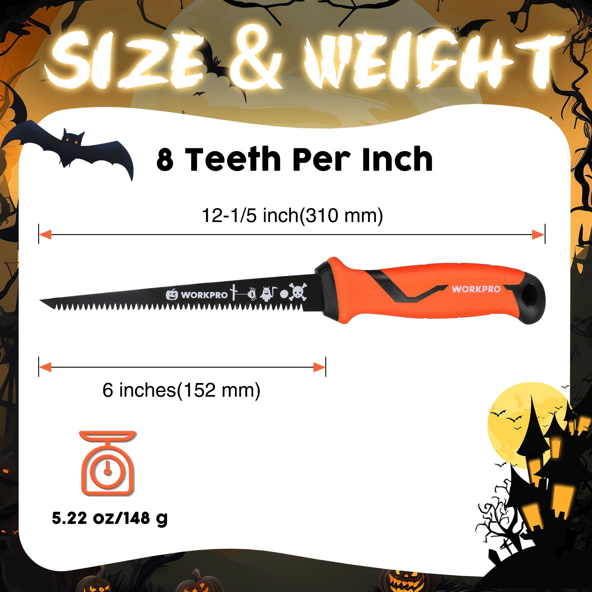 WORKPRO 6-inch Drywall Saw - Fast Cutting Bi-Metal Keyhole Saw with TPR Grip - Professional Jab Saw for Sheetrock, Pumpkin Carving & DIY Projects - Includes Gift Box - Perfect for Home Renovation, Wall Repair & Holiday Decorating
