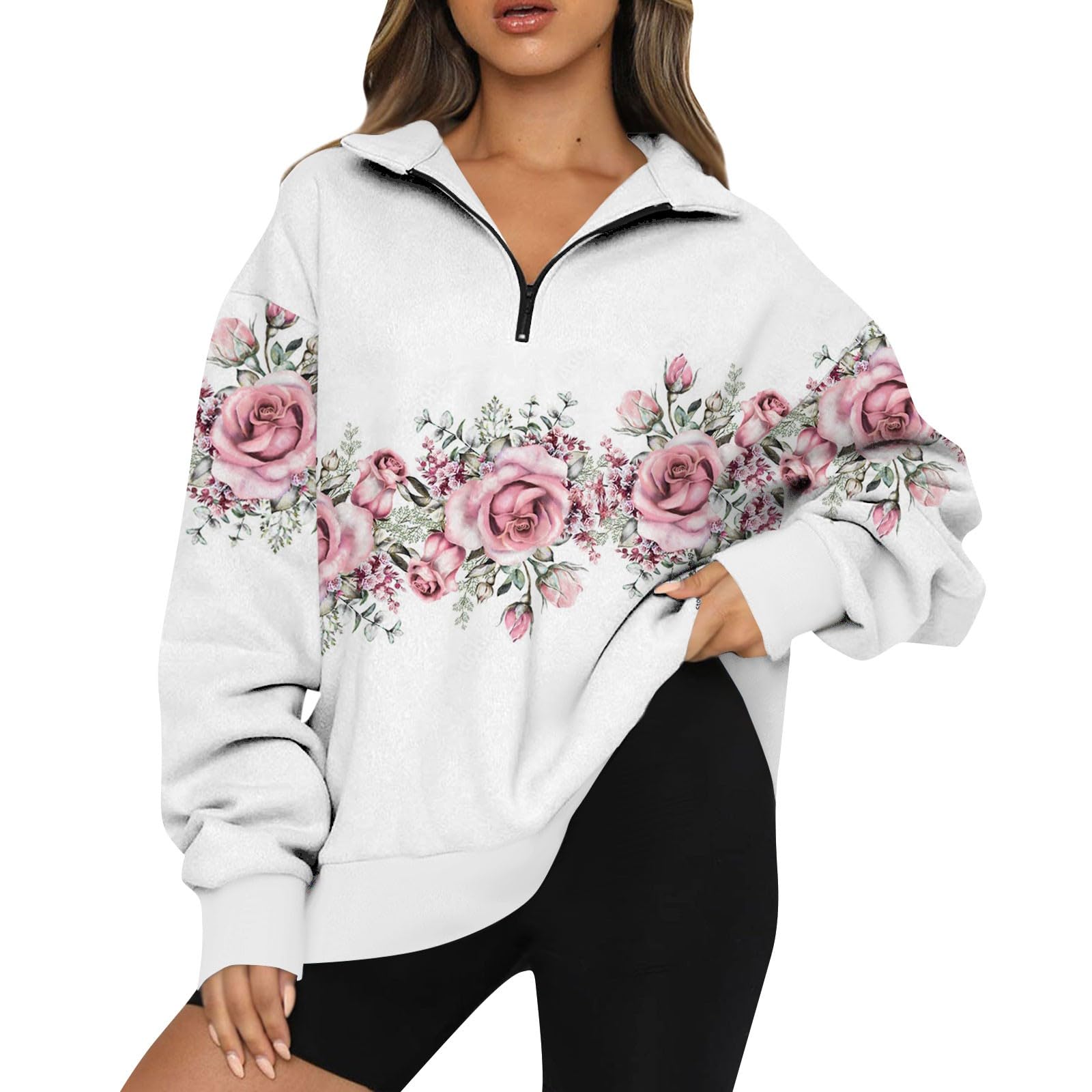 Women's Quarter Zip Pullover - Casual Graphic Sweatshirt | Cozy Fall Fashion | Plus Size Comfort | 2023 Trendy Outfit for Work, Travel & Outdoor Activities