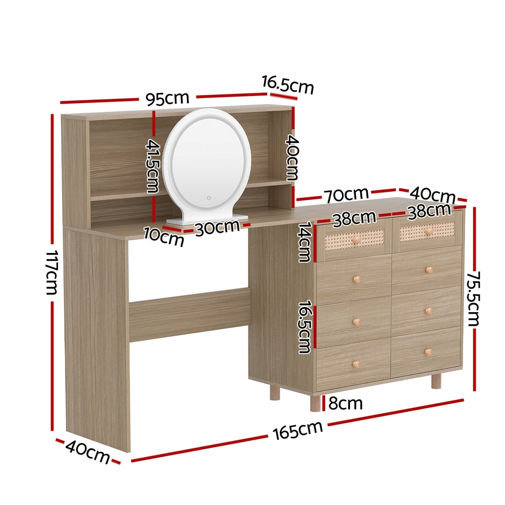 Modern Vanity Dressing Table Set with LED Mirror & Stool - Pine Wood Makeup Vanity for Bedroom, Bathroom, or Dressing Room - Perfect for Makeup Application, Skincare Routine, and Hair Styling