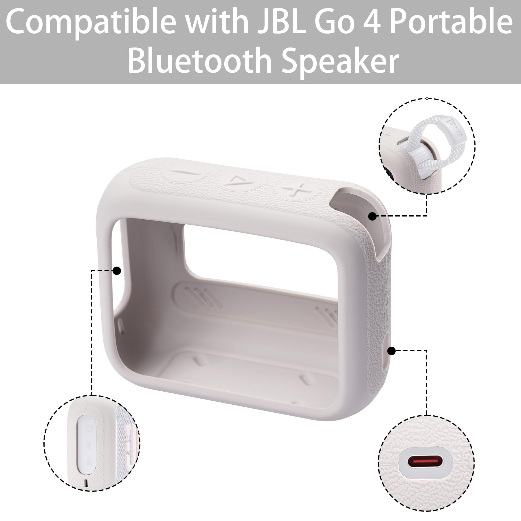 JBL Go 4 Waterproof Bluetooth Speaker Silicone Protective Cover with Carabiner - Shockproof Travel Case for Outdoor, Beach, Pool & Gym (Grey) by co2CREA