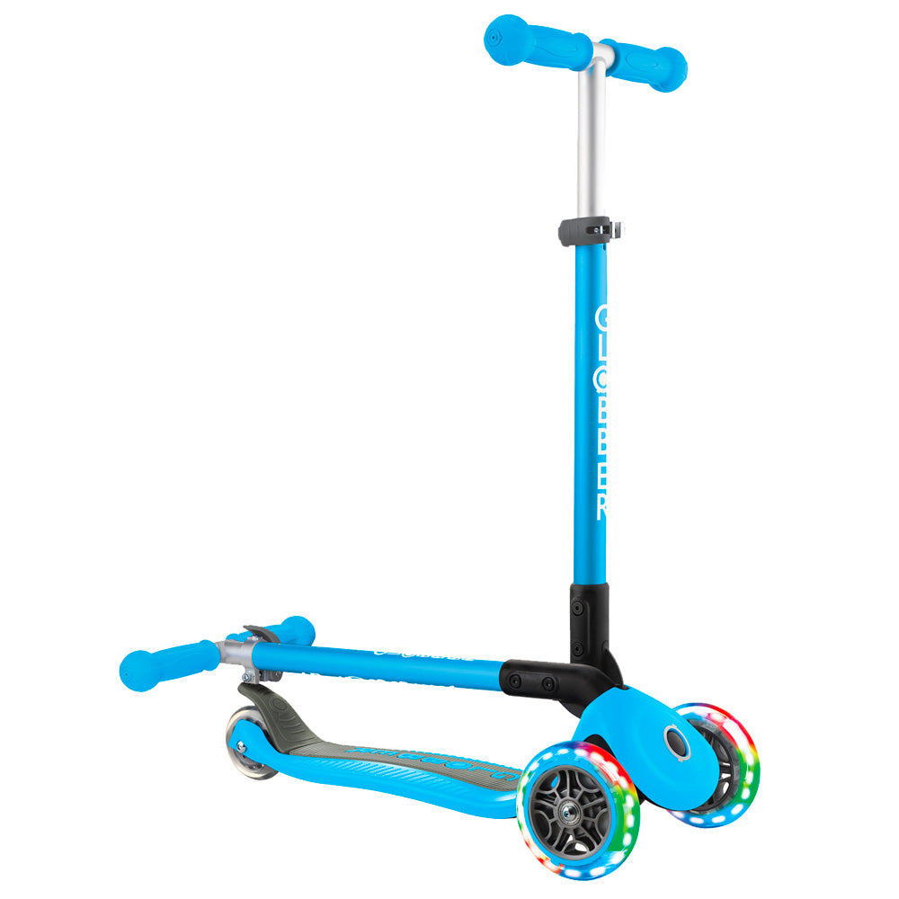 Globber 3 Wheel Primo Foldable LED Light Up Scooter for Kids - Adjustable Handlebar, Smooth Ride for Boys & Girls - Perfect for Commuting, School, Park & Outdoor Fun