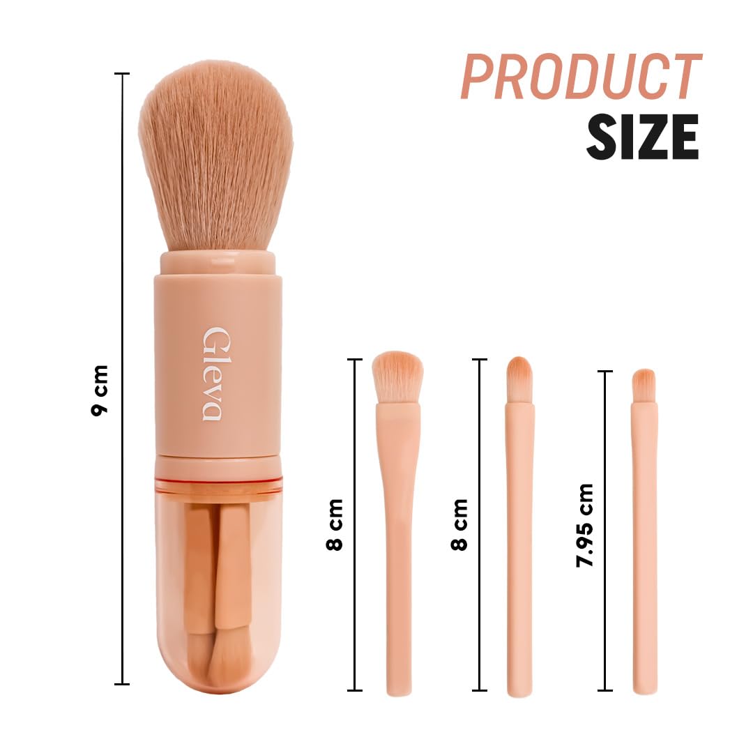 Gleva 4-in-1 Travel Makeup Brush Set - Mini Lip & Eye Shadow Brushes for Women | Perfect for On-the-Go Touchups