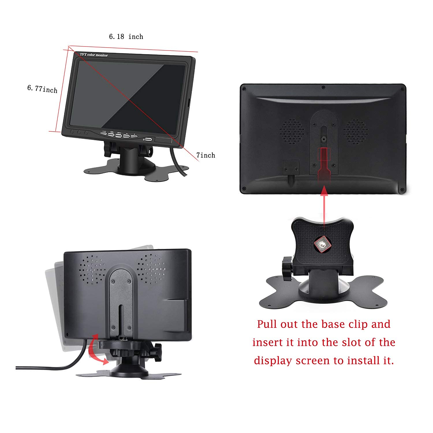 Yasoca 7 Inch Portable HDMI Monitor - 1080P HD VGA Screen with Built-in Speaker, 1024x600 Resolution, 170° Viewing Angle - Ideal for Car Rearview Cameras, DVD Players, Surveillance Systems, STB, PC, TV & Raspberry Pi Projects | Perfect for Road Trips, Home Security & DIY Tech Setups