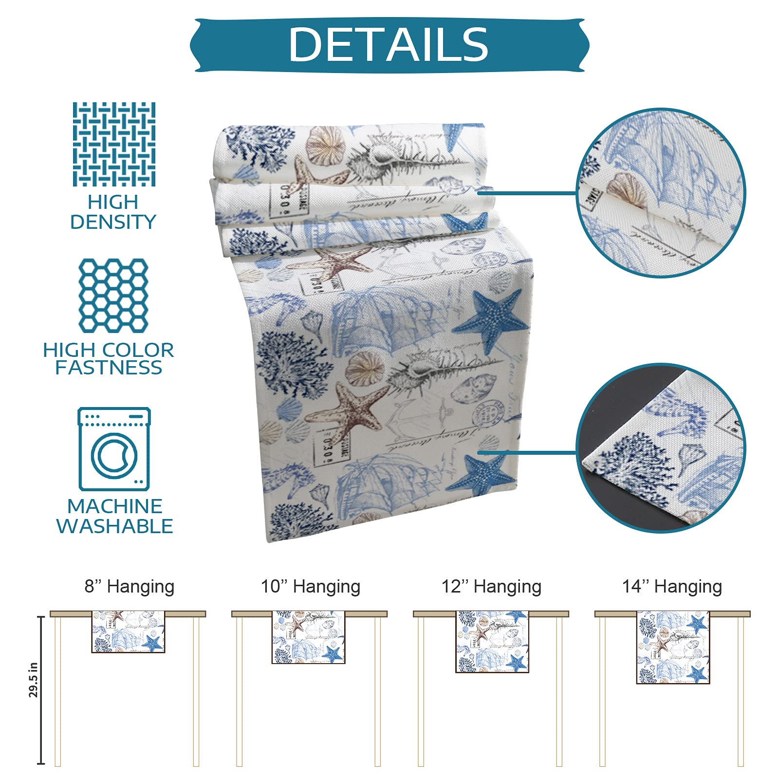 Starfish Undersea Anchor Sailboat Table Runner 120 Inches - Blue & Brown Ocean Theme Bed Runner, Dresser Scarf for Indoor & Outdoor Parties, Ceremonies, Banquets - 13