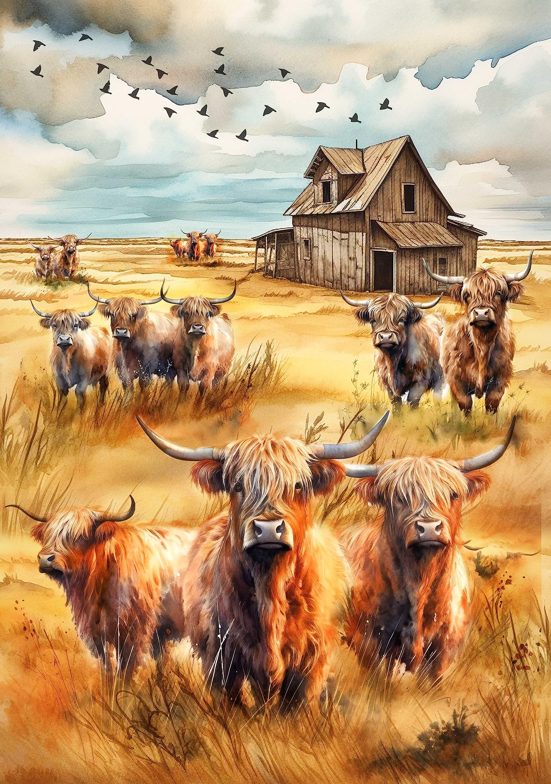 Vintage Decoupage Rice Paper A4 Size - 2 Sheets for Crafts, Scrapbooking, DIY Farmhouse Decor - Highland Cows Design | Perfect for Home Decor, Gift Wrapping & Mixed Media Art Projects