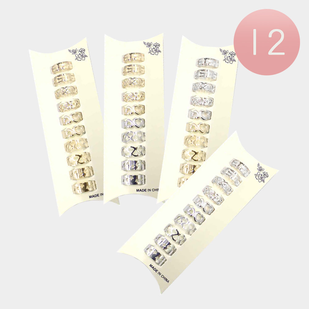 12-Piece Set of 10 Heart Cut-Out Toe Rings for Women - Adjustable Metal Ankle Rings for Summer Beach, Pedicure, and Boho Fashion Accessories