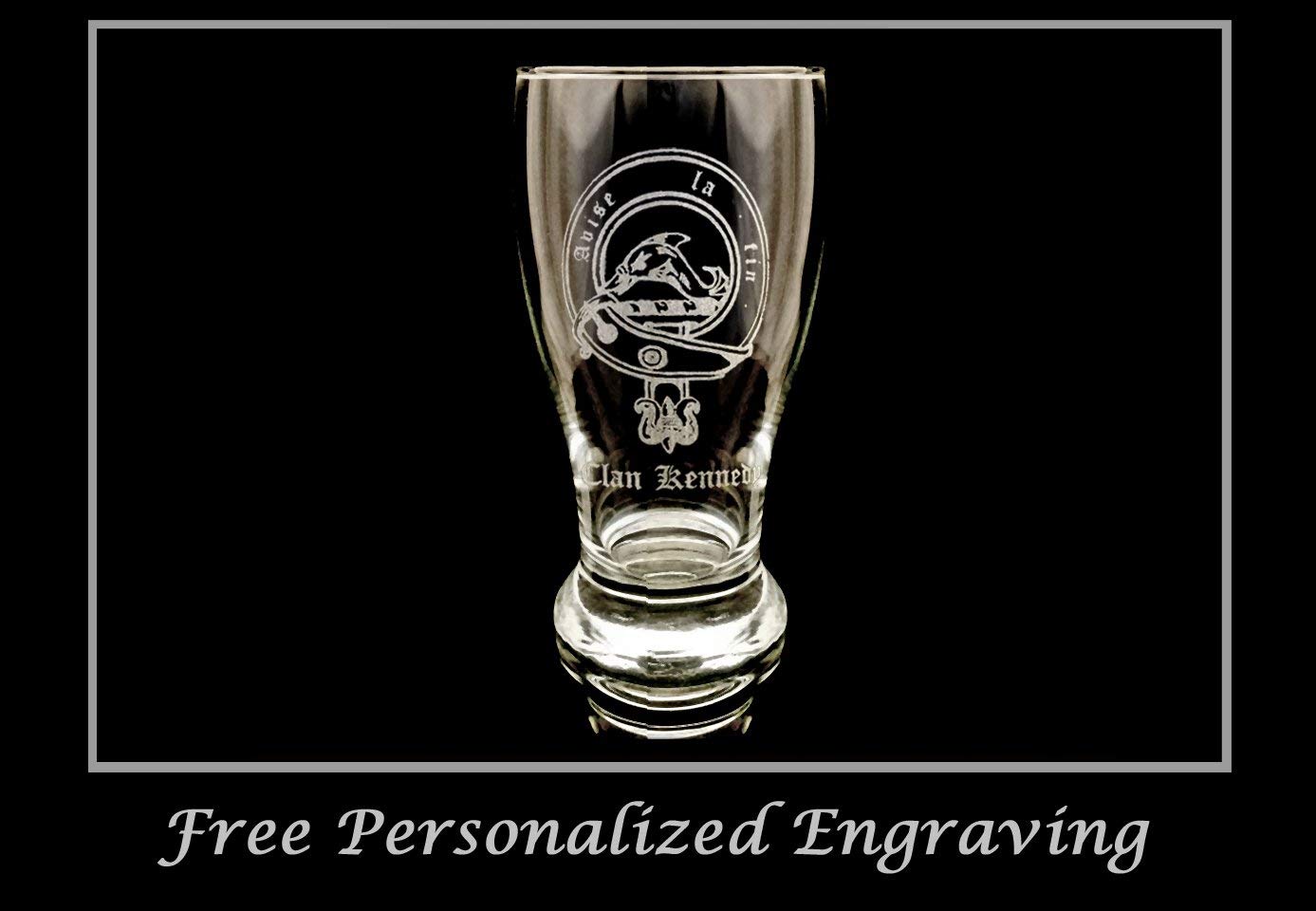 Kennedy Clan Scottish Crest Pint Glass Set of 4 - Personalized Engraving Included - Perfect for Scottish Pub Nights, Whiskey Tasting & Celtic Gift Giving