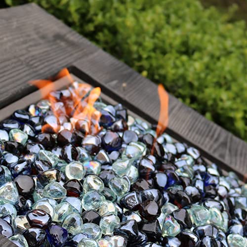 Premium 1 Inch Fire Glass Diamond Rocks for Gas & Propane Fire Pits - 10lb White/Cobalt Blue/Amber Luster Blend (Gift Ready) - Perfect for Outdoor Patio, Backyard Decor & Fireplace Enhancement