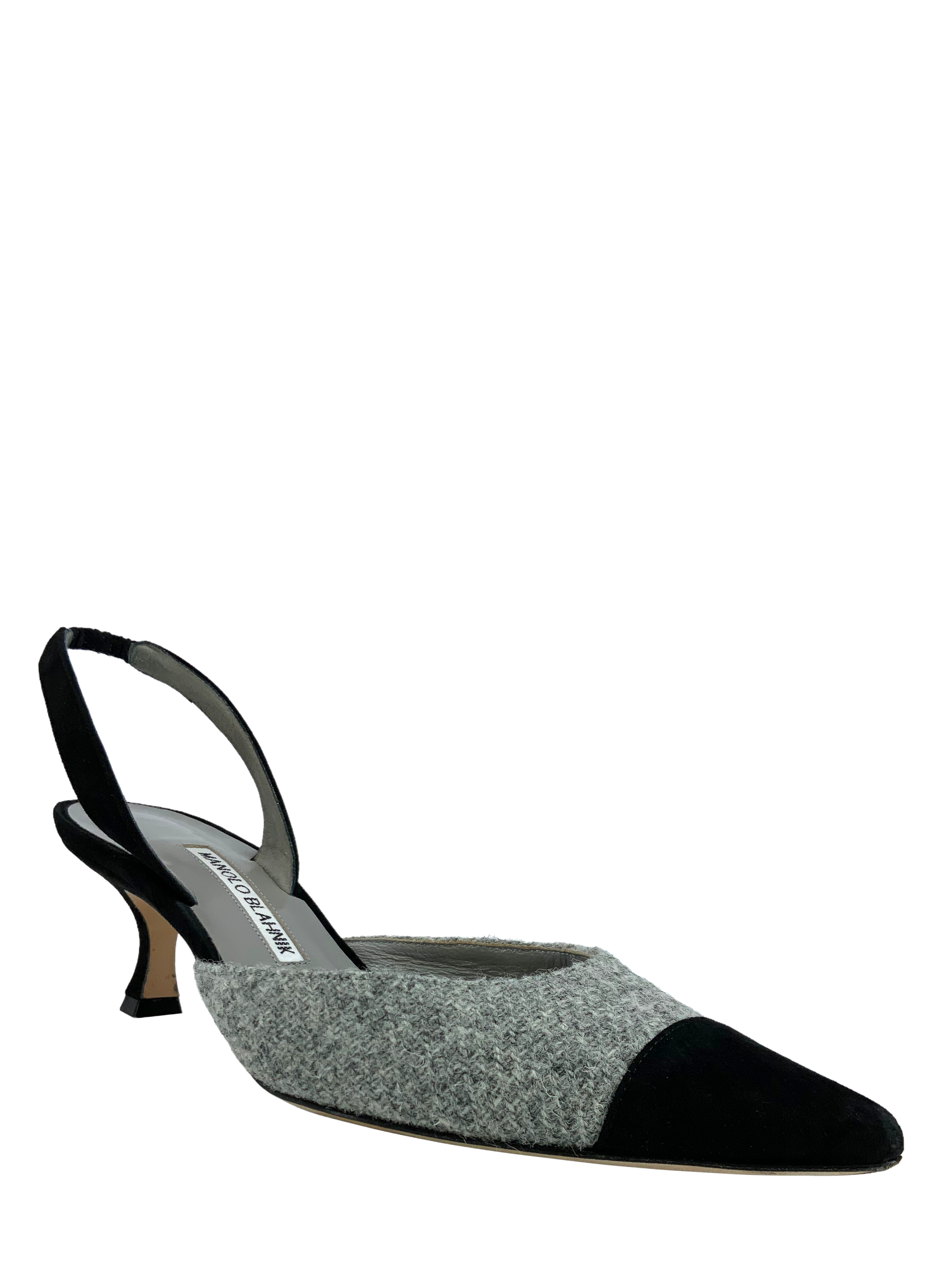 Manolo Blahnik Tweed Carolyne Slingback Pumps - Women's Size 8 (US) | Elegant Pointed Toe Heels for Work, Party & Special Occasions