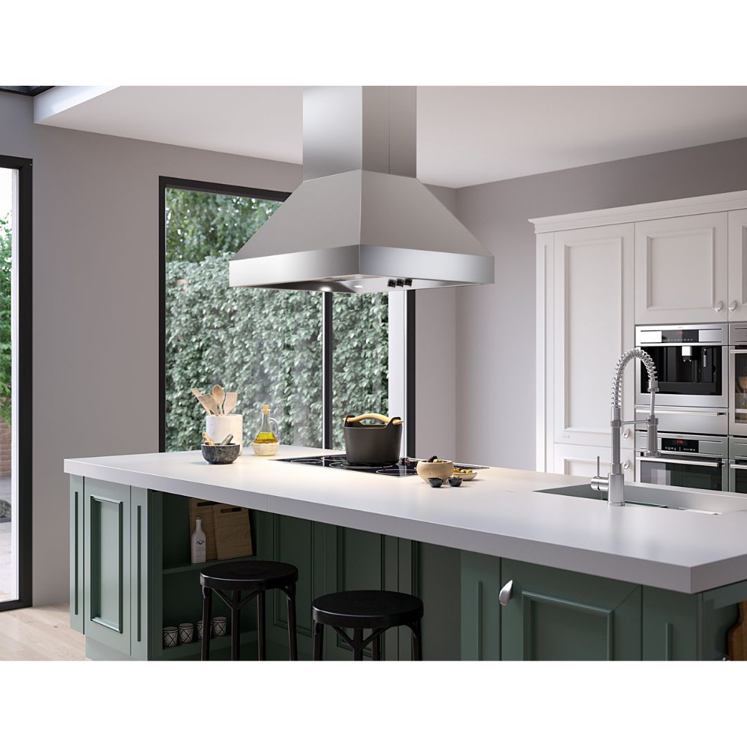 Falmec Pyramid Pro 36 Inch 1000 CFM Stainless Steel Island Mount Range Hood - FPDPR36I9SS 3 | Powerful Kitchen Ventilation for Modern Open-Concept Homes
