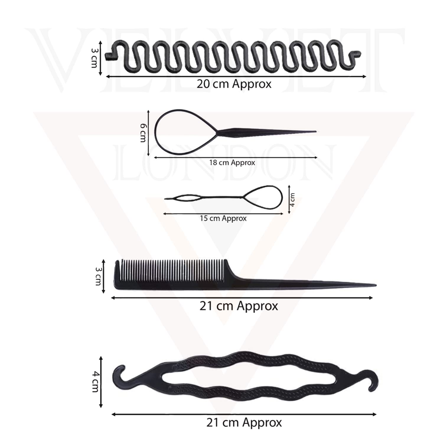 5Pcs Bun Maker Tool Set - Hair Styling & Braiding Tools for Women & Girls - Ponytail Loop Maker, Topsy Comb, Hair Braid Accessories (Black) - Perfect for Home, Salon & Travel Hairstyling