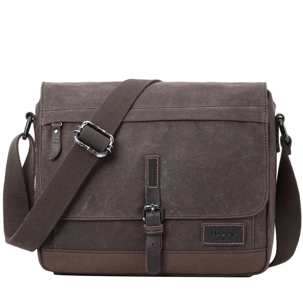 TRP0443 Troop London Heritage Canvas Leather Messenger Bag - Stylish Laptop & Tablet Friendly Travel Bag for Work, School & Daily Commute