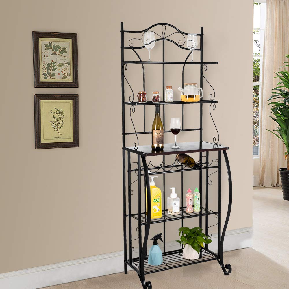 5-Tier Metal Kitchen Rack - Space Saving Storage Organizer for Spices, Utensils & Baking Supplies - Perfect for Countertop, Pantry or Small Kitchen Decor