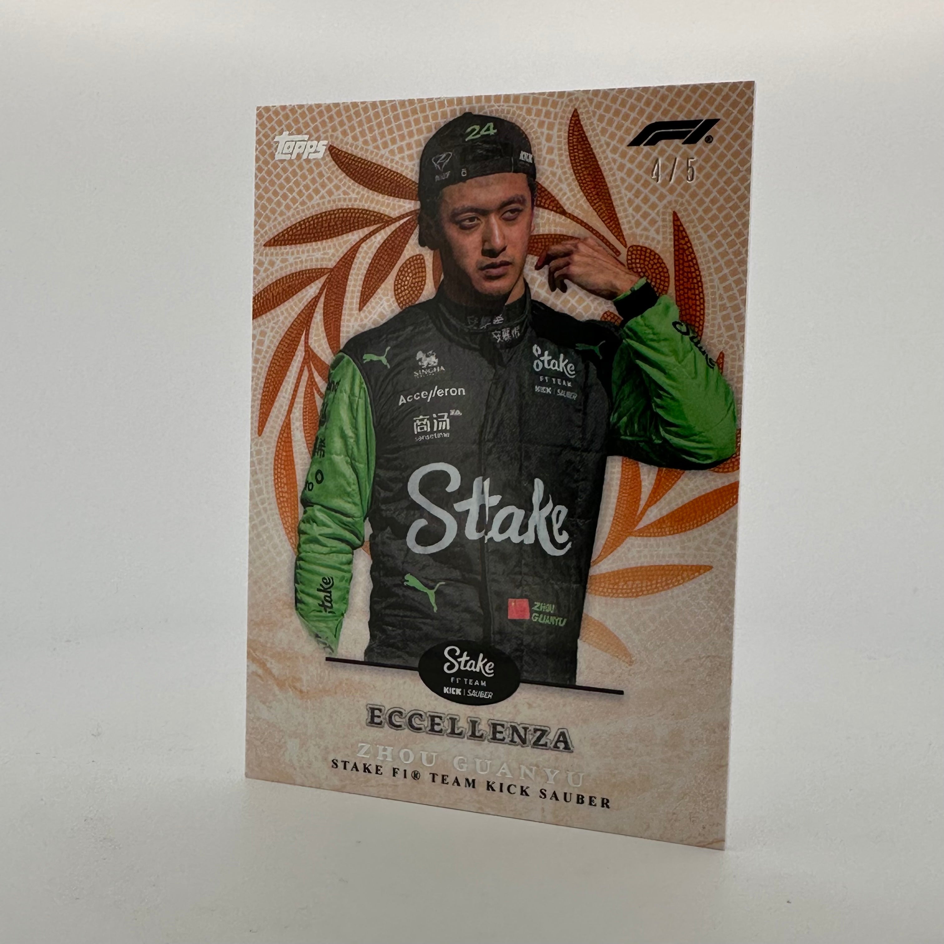 2024 Topps Eccellenza F1 Zhou Guanyu Trionfo Orange Racing Card - Perfect for F1 Collectors and Motorsport Fans Display