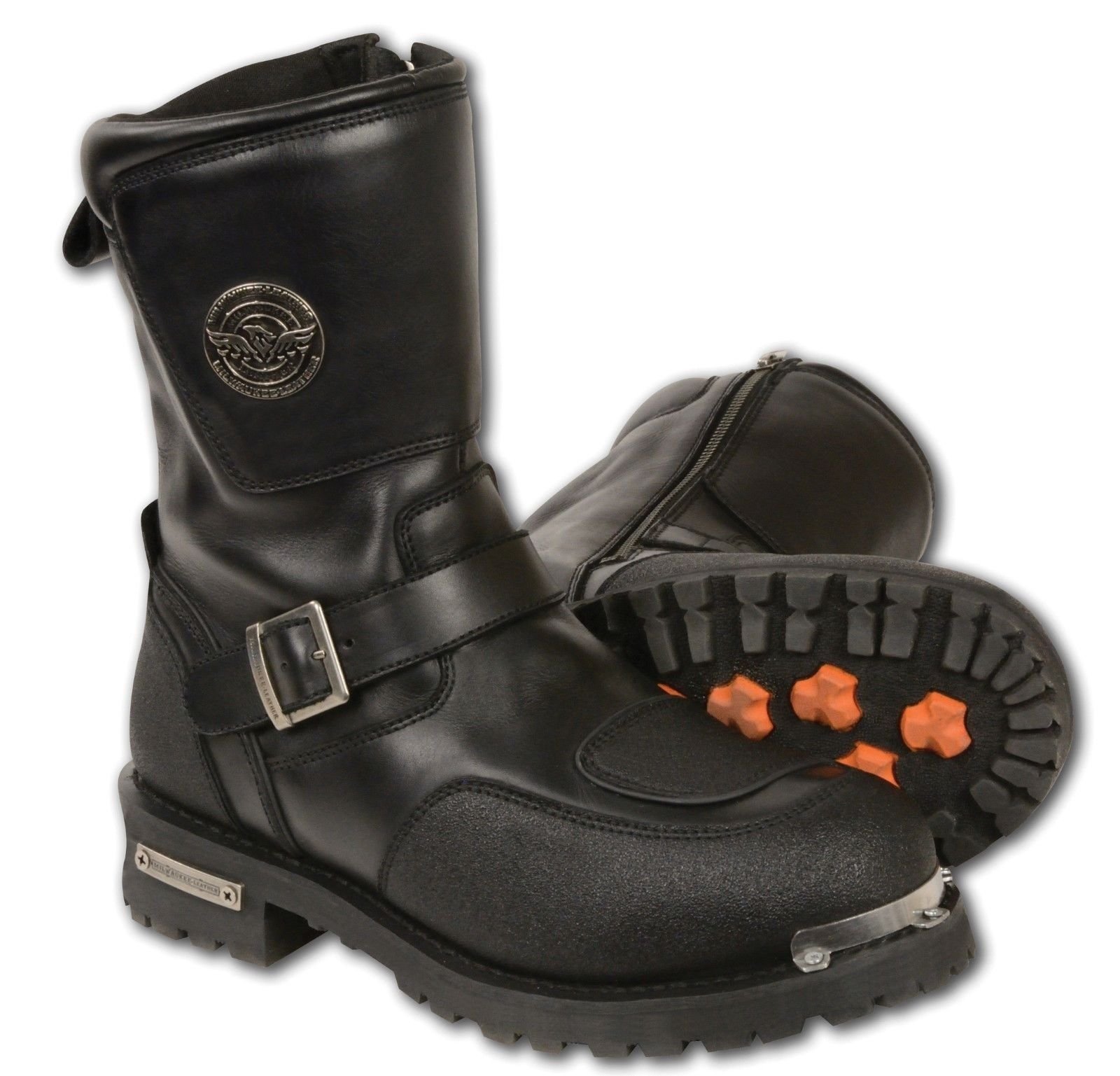 Milwaukee Leather Men's Reflective Piping Motorcycle Gear Shift Boot - Round Toe Black Size 8 | Durable Riding Protection for Harley, Cruiser & Touring Bikes