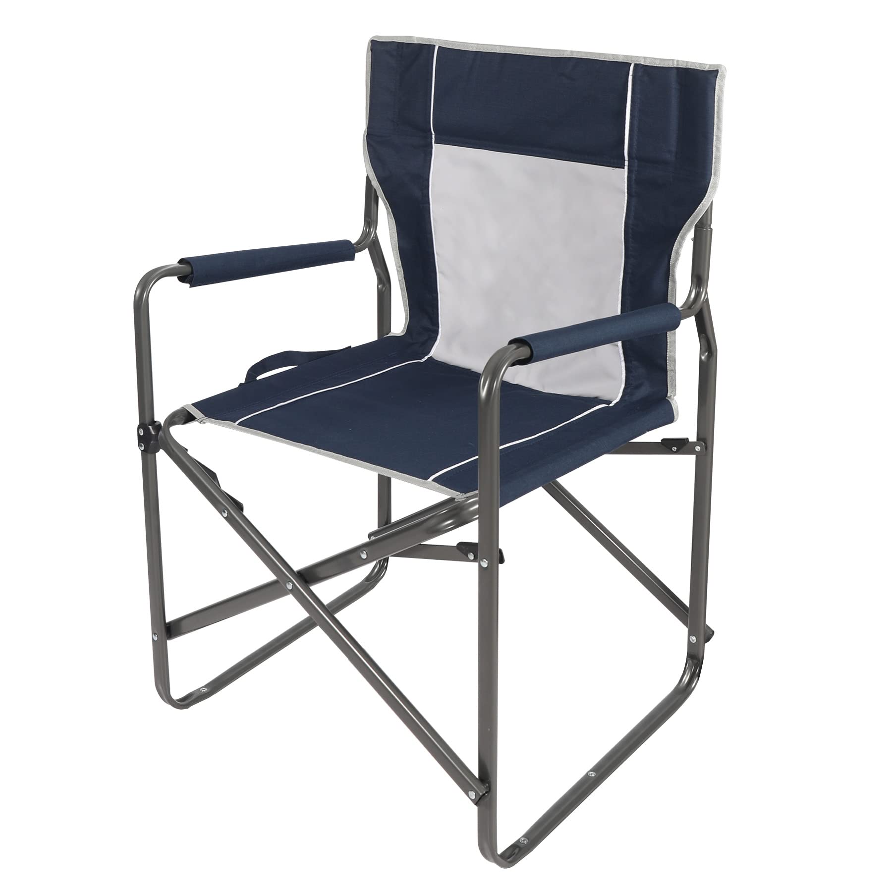 Heavy Duty Steel Folding Director Chair for Adults - Portable Lightweight Camping Chair for Outdoor, Indoor, Patio, Lawn, Travel, Sports & Fishing - Navy Blue - Perfect for Camping Trips, Backyard BBQs and Beach Outings