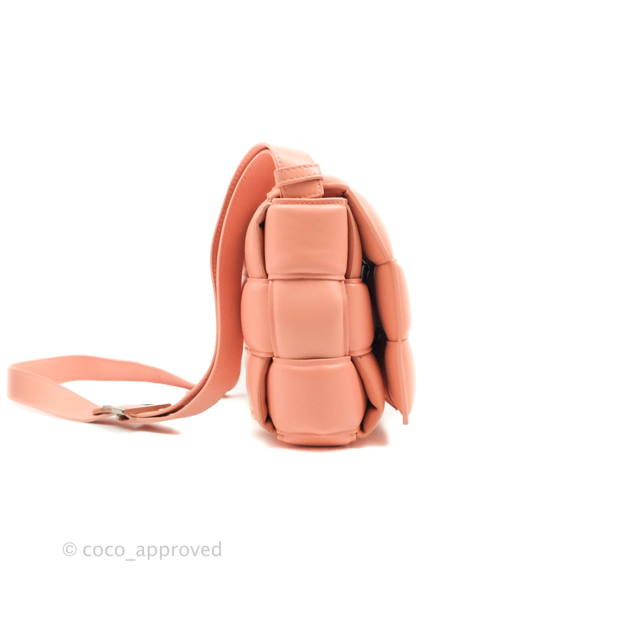 Bottega Veneta Padded Cassette Shoulder Bag in Pink Lambskin Leather with Silver Hardware - Luxury Crossbody Purse for Women, Perfect for Date Night & Special Occasions