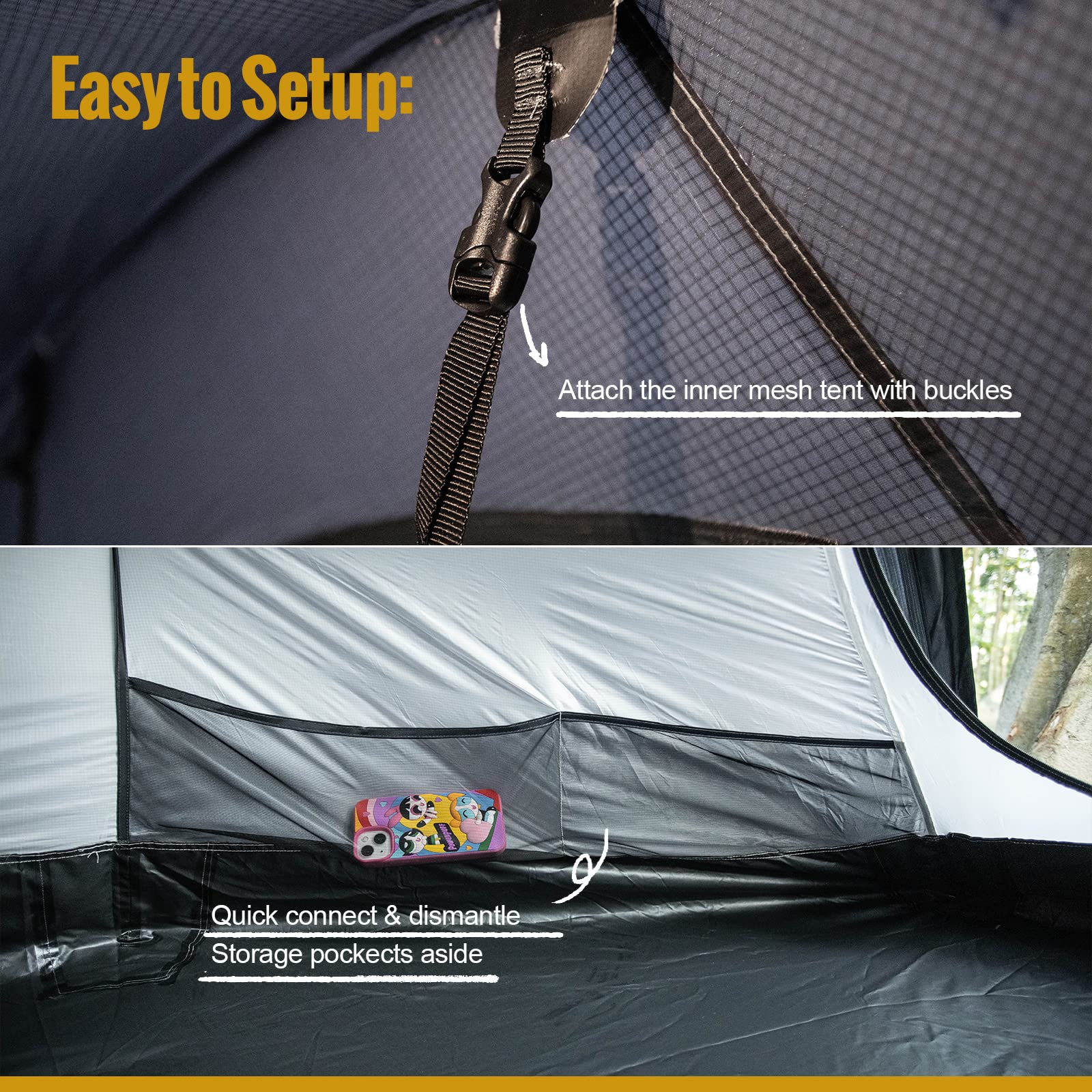 OneTigris COMETA Windproof Waterproof Camping Tent - Detachable Mesh Inner Tent & Carry Bag Included - Easy Setup Lightweight Backpacking Tent for Hiking, Beach, Picnic, Family Outdoor Adventures