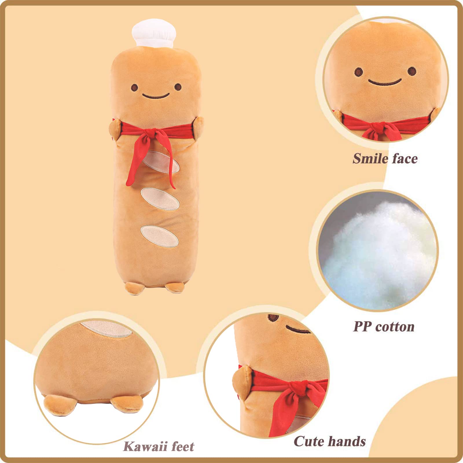 Funny Toast Bread Pillow - Cute Food Plush Toy for Sofa & Bed - Small Stuffed Toast Pillow (French Baguette, Brown) - Perfect for Home Decor, Gifts & Cosplay Props